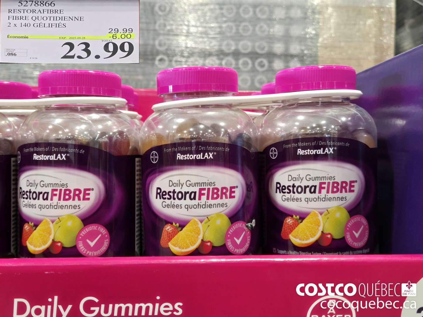 5278866 RESTORAFIBRE FIBRE QUOT!IDIENNE 2 x 140 GELIFIES ($6.00 INSTANT SAVINGS EXPIRES ON 2025-09-28) $23.99