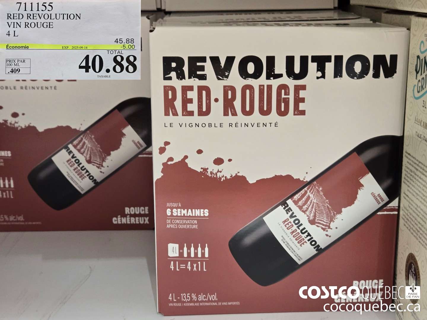 711155 REVOLUTION RED VIN ROUGE 4L  ($5.00 INSTANT SAVINGS EXPIRES ON 2025-09-14) $40.88