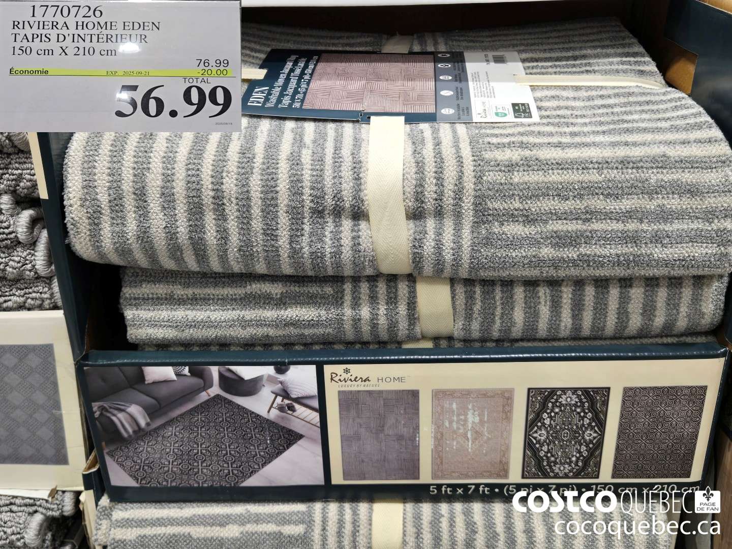 1770726 RIVIERA HOME EDEN TAPIS D'INTERIEUR 150 cm X 210 cm  ($20.00 INSTANT SAVINGS EXPIRES ON 2025-09-21) $56.99