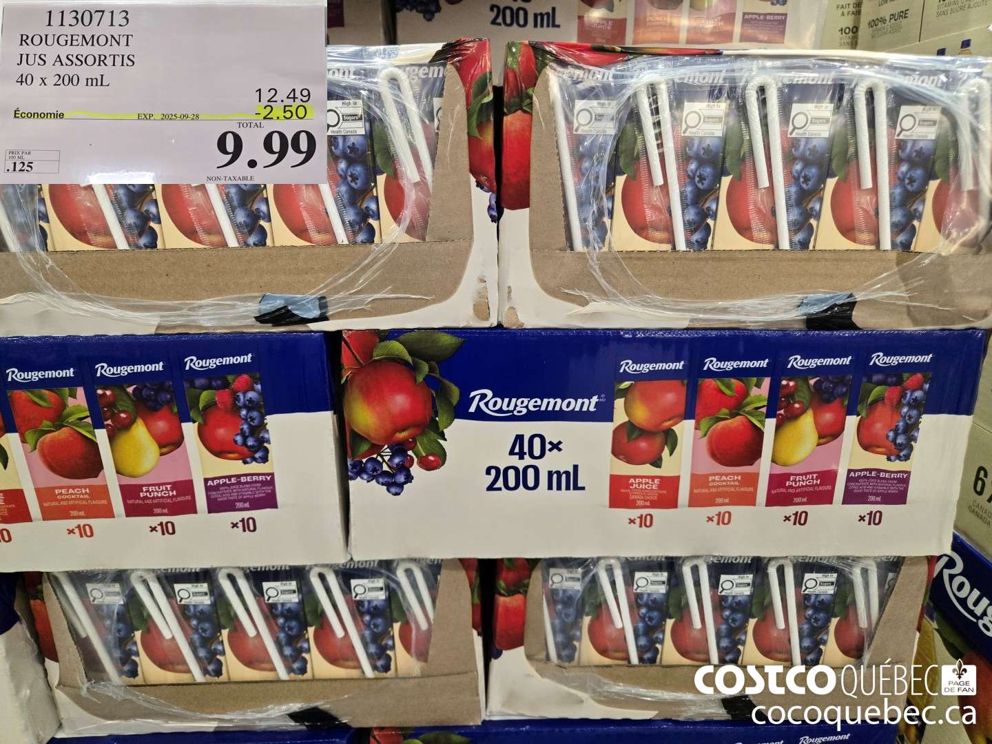 1130713 ROUGEMONT JUS ASSORTIS 40 x 200 mL  ($2.50 INSTANT SAVINGS EXPIRES ON 2025-09-28) $9.99