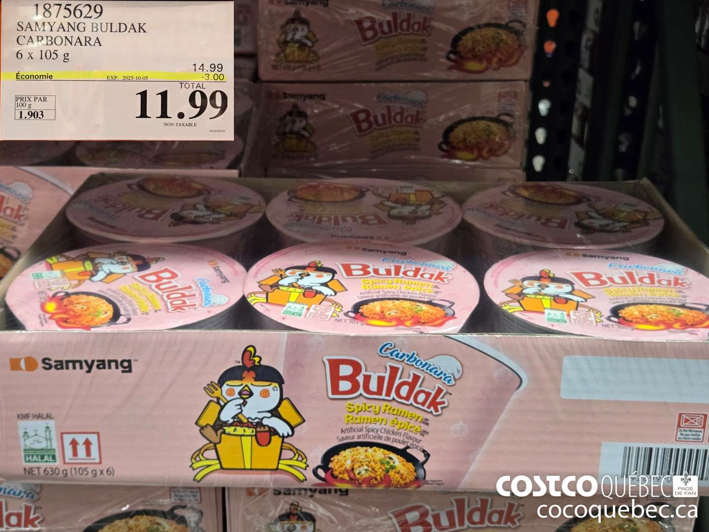 1875629 SAMYANG BULDAK | CARBONARA 6 x 105 g  ($3.00 INSTANT SAVINGS EXPIRES ON 2025-10-05) $11.99