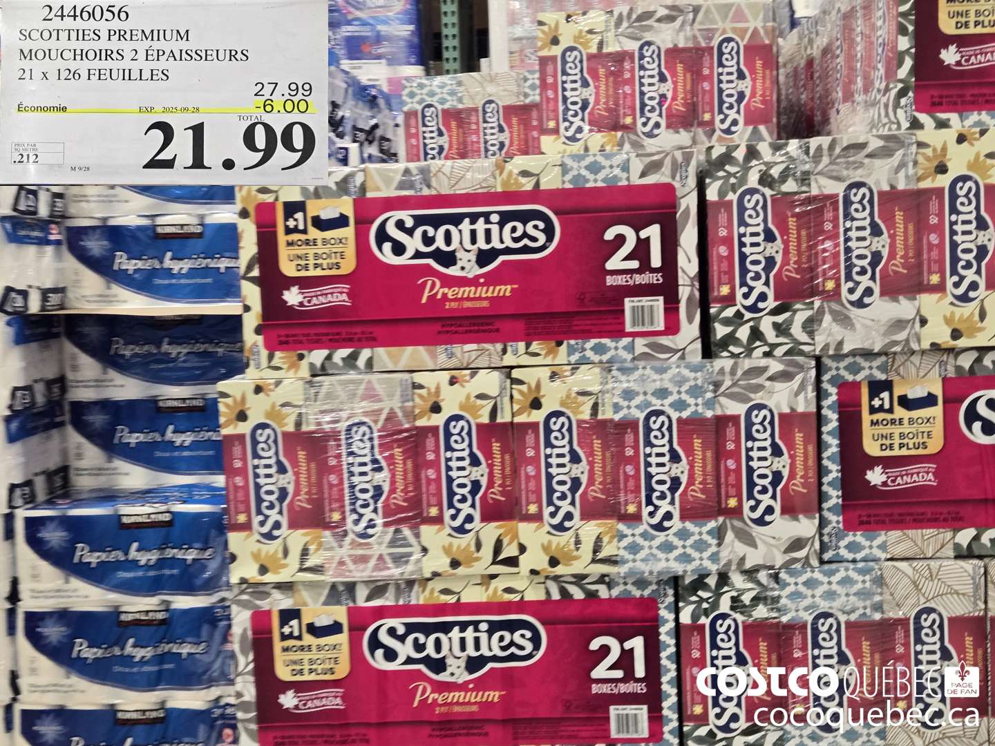 2446056 SCOTTIES PREMIUM MOUCHOIRS 2 EPAISSEURS 21 x 126 FEUILLES  ($6.00 INSTANT SAVINGS EXPIRES ON 2025-09-28) $21.99