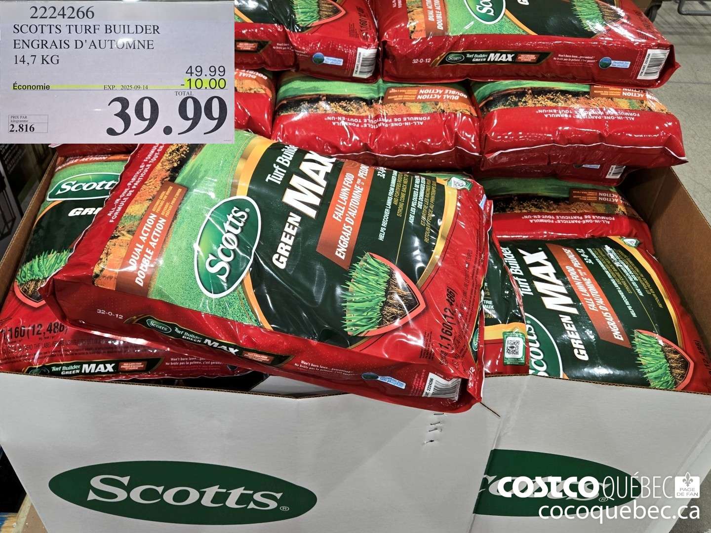 2224266 SCOTTS TURF BUILDER ENGRAIS D'AUTUMNE 14,7 KG  ($10.00 INSTANT SAVINGS EXPIRES ON 2025-09-14) $39.99