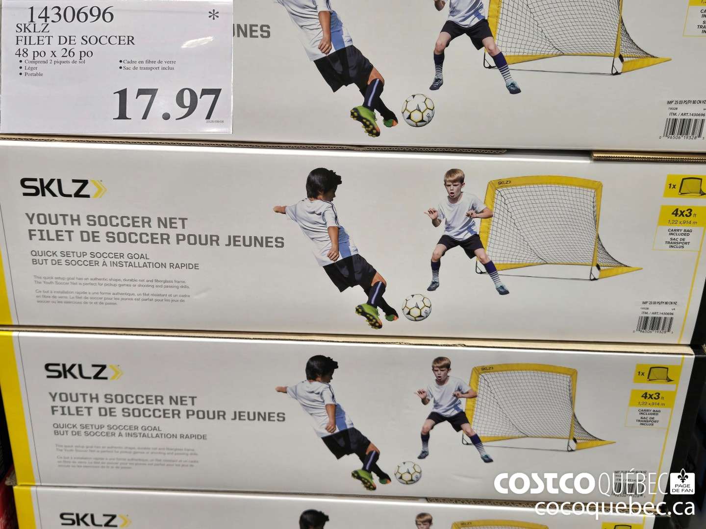 1430696 SKLZ FILET DE SOCCER 48 po x 26 po  $17.97