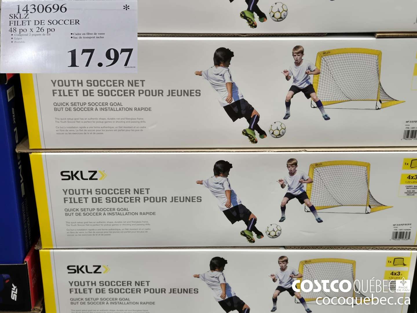 1430696 SKLZ FILET DE SOCCER 48 po x 26 po  $17.97
