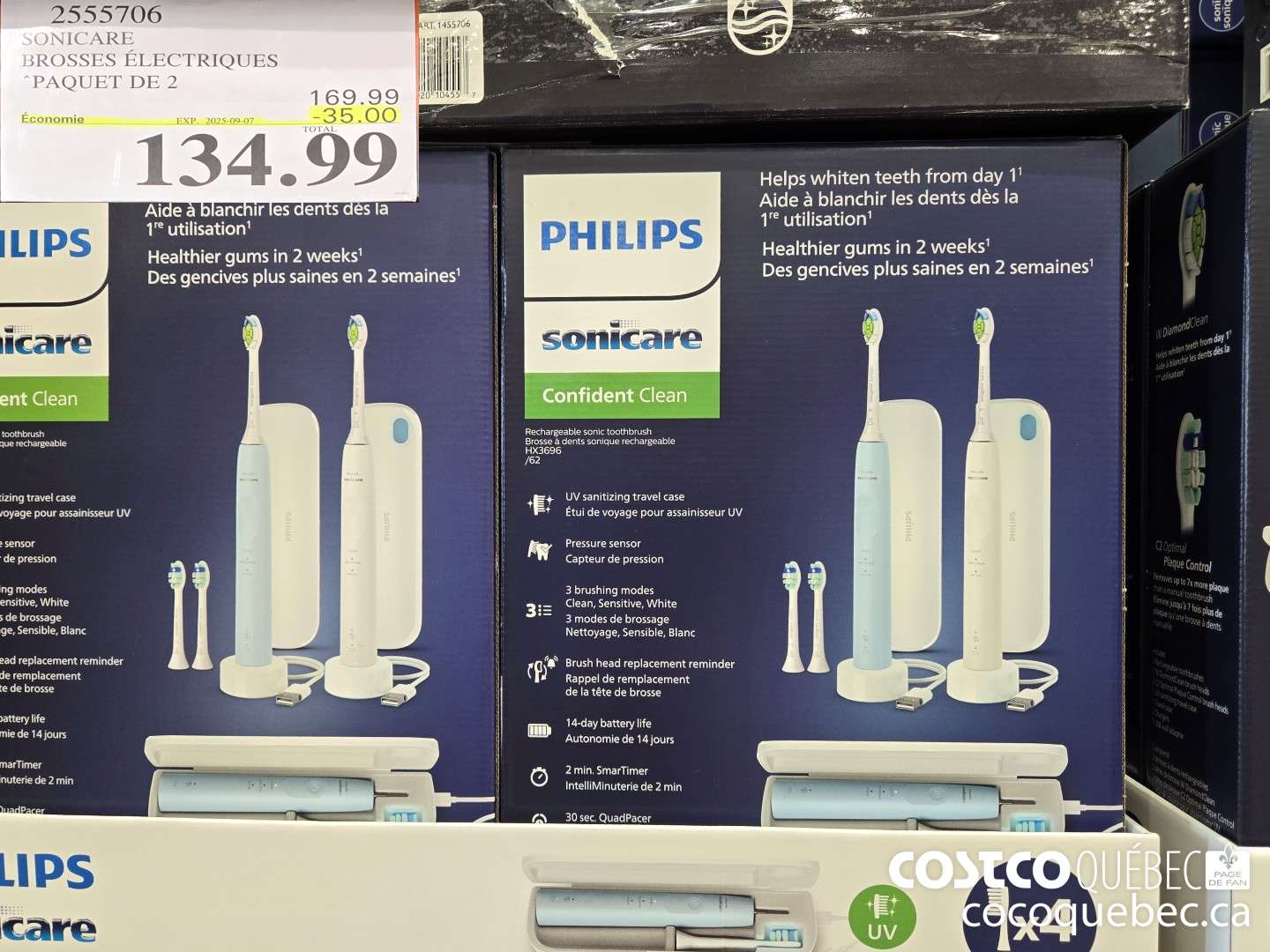 2555706 SONICARE CONFIDENT CLEAN “2 BROSSES ELECTRIQUES  ($35.00 INSTANT SAVINGS EXPIRES ON 2025-09-07) $134.99