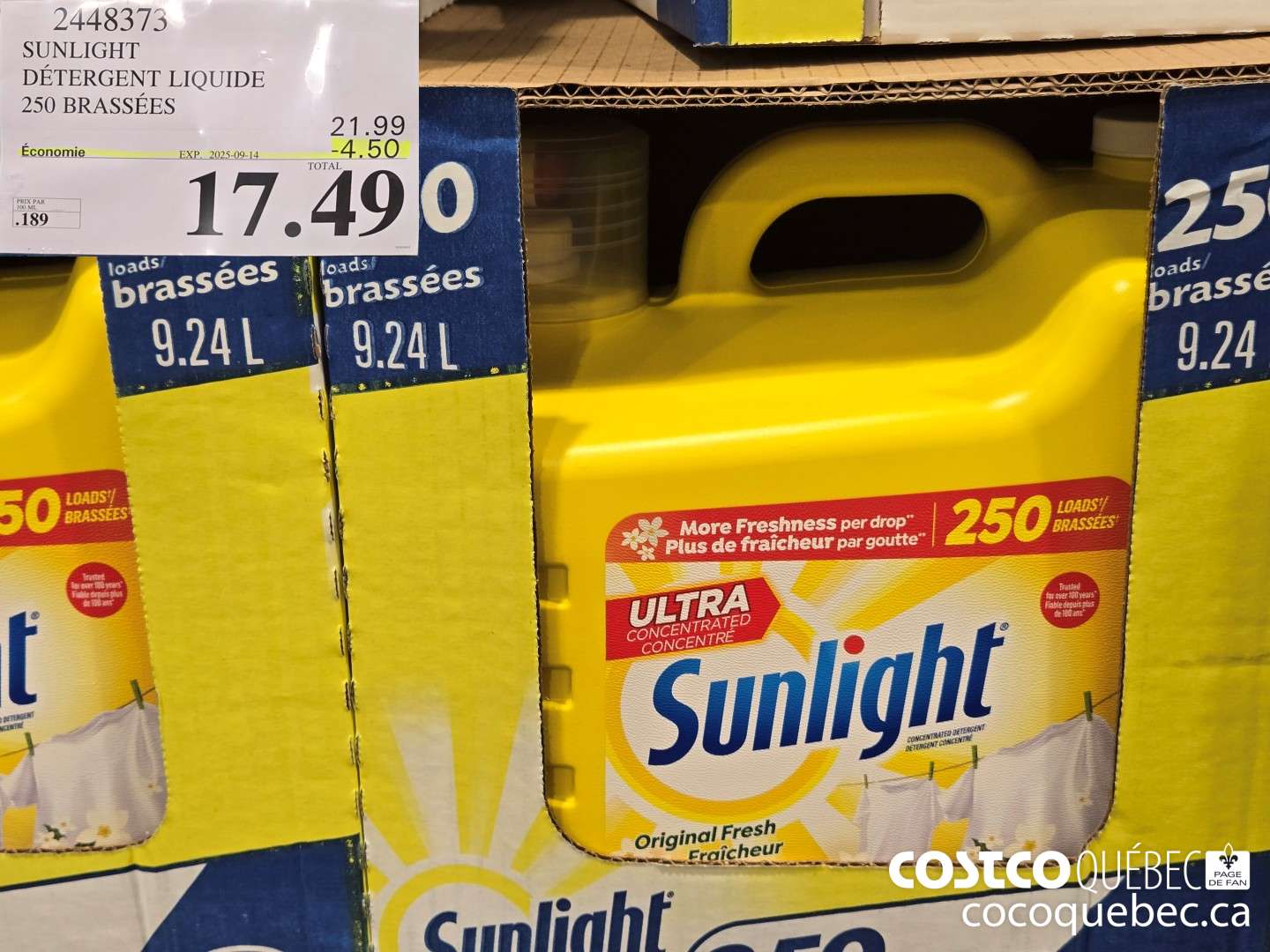 24483753 SUNLIGHT DETERGENT LIQUIDE 250 BRASSEES  ($4.50 INSTANT SAVINGS EXPIRES ON 2025-09-14) $17.49