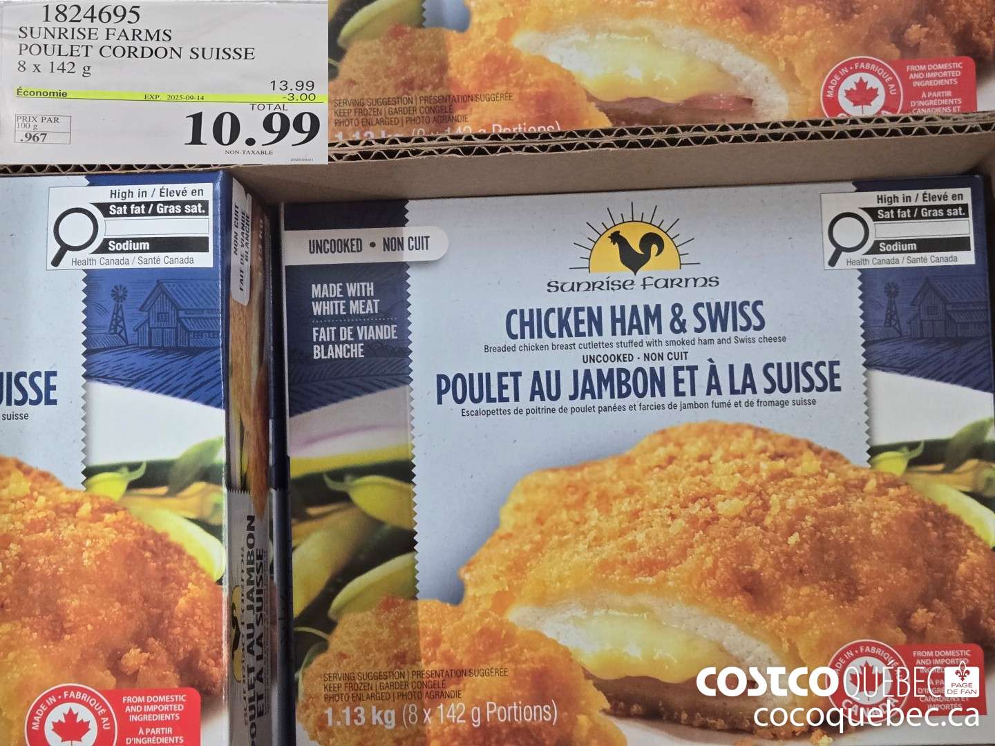 1824695 SUNRISE FARMS POULET CORDON SUISSE 1.13 kg  ($3.00 INSTANT SAVINGS EXPIRES ON 2025-09-14) $10.99