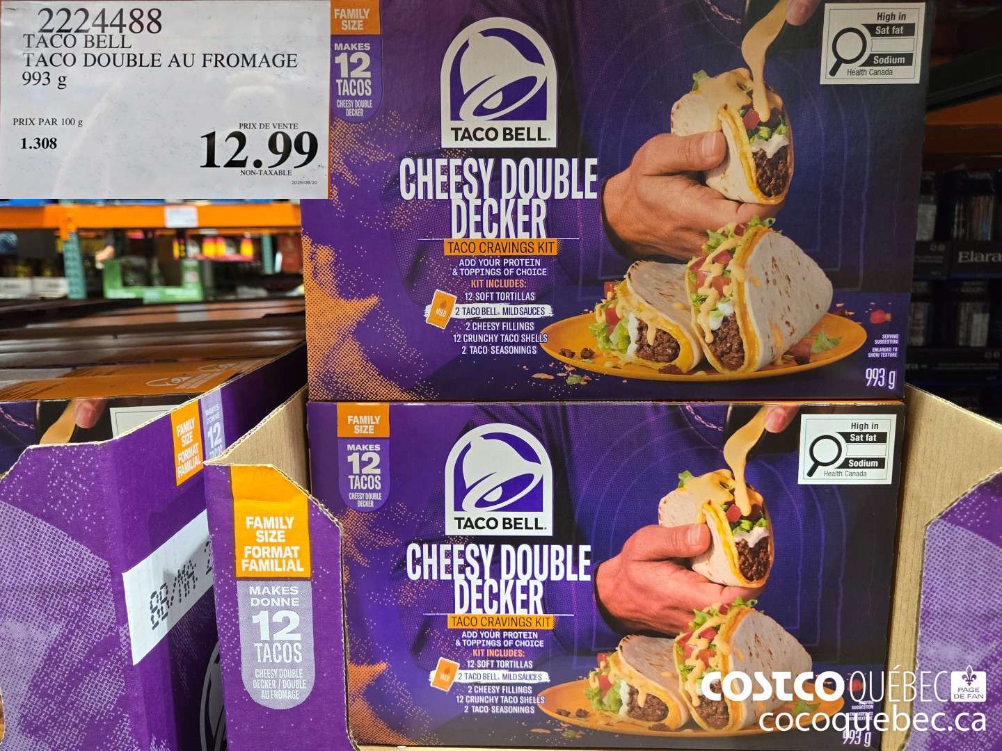 2224488 TACO BELL TACO DOUBLE AU FROMAGE 993 g 2025/08/20  $12.99