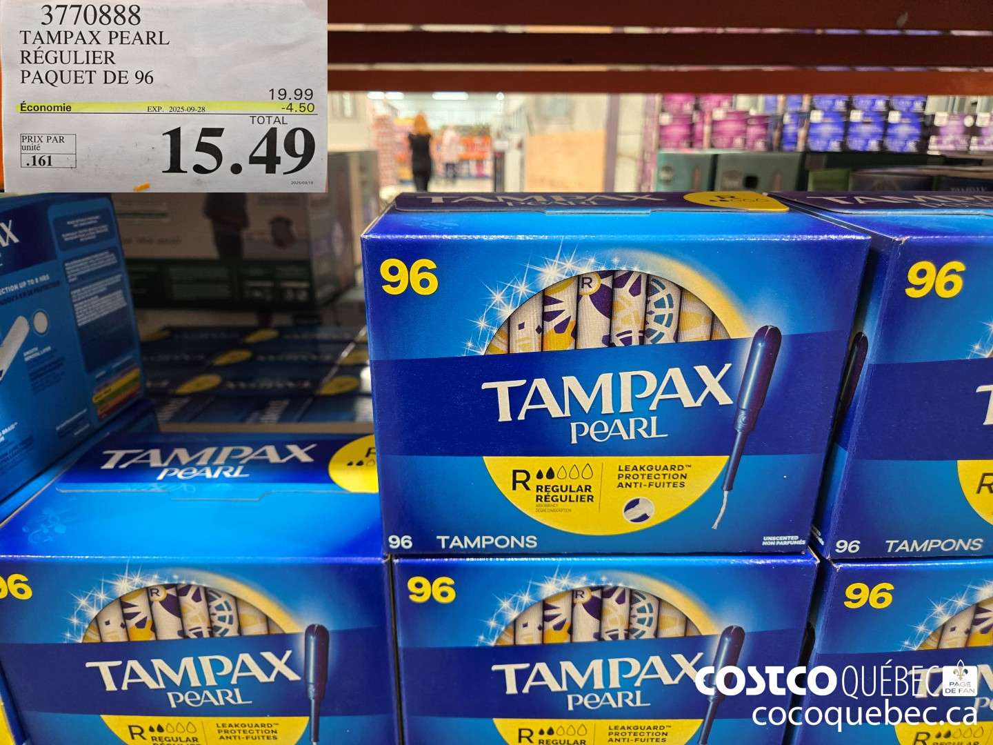 3770888 TAMPAX PEARL REGULIER PAQUET DE 96  ($4.50 INSTANT SAVINGS EXPIRES ON 2025-09-28) $15.49