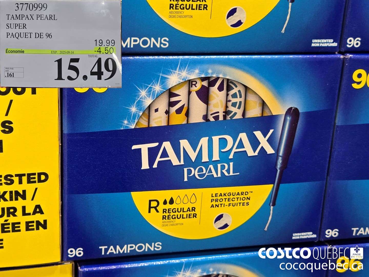 3770999 TAMPAX PEARL SUPER PAQUET DE 96  ($4.50 INSTANT SAVINGS EXPIRES ON 2025-09-14) $15.49
