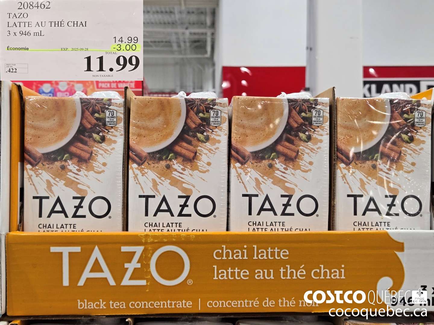 208462 TAZO LATTE AU THE CHAI 3 x 946 mL ($3.00 INSTANT SAVINGS EXPIRES ON 2025-09-28) $11.99