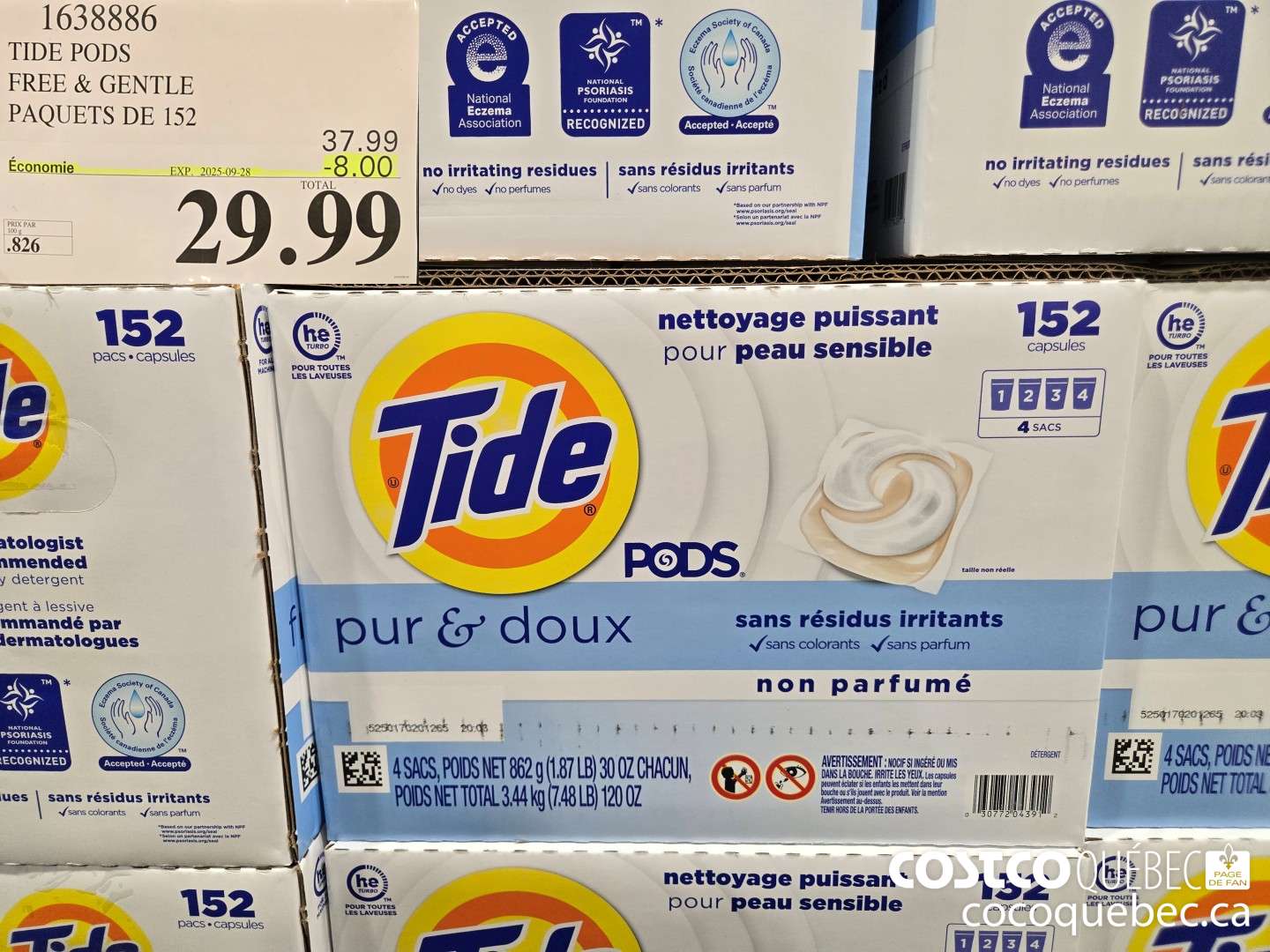 1638886 TIDE PODS FREE & GENTLE PAQUETS DE 152  ($8.00 INSTANT SAVINGS EXPIRES ON 2025-09-28) $29.99