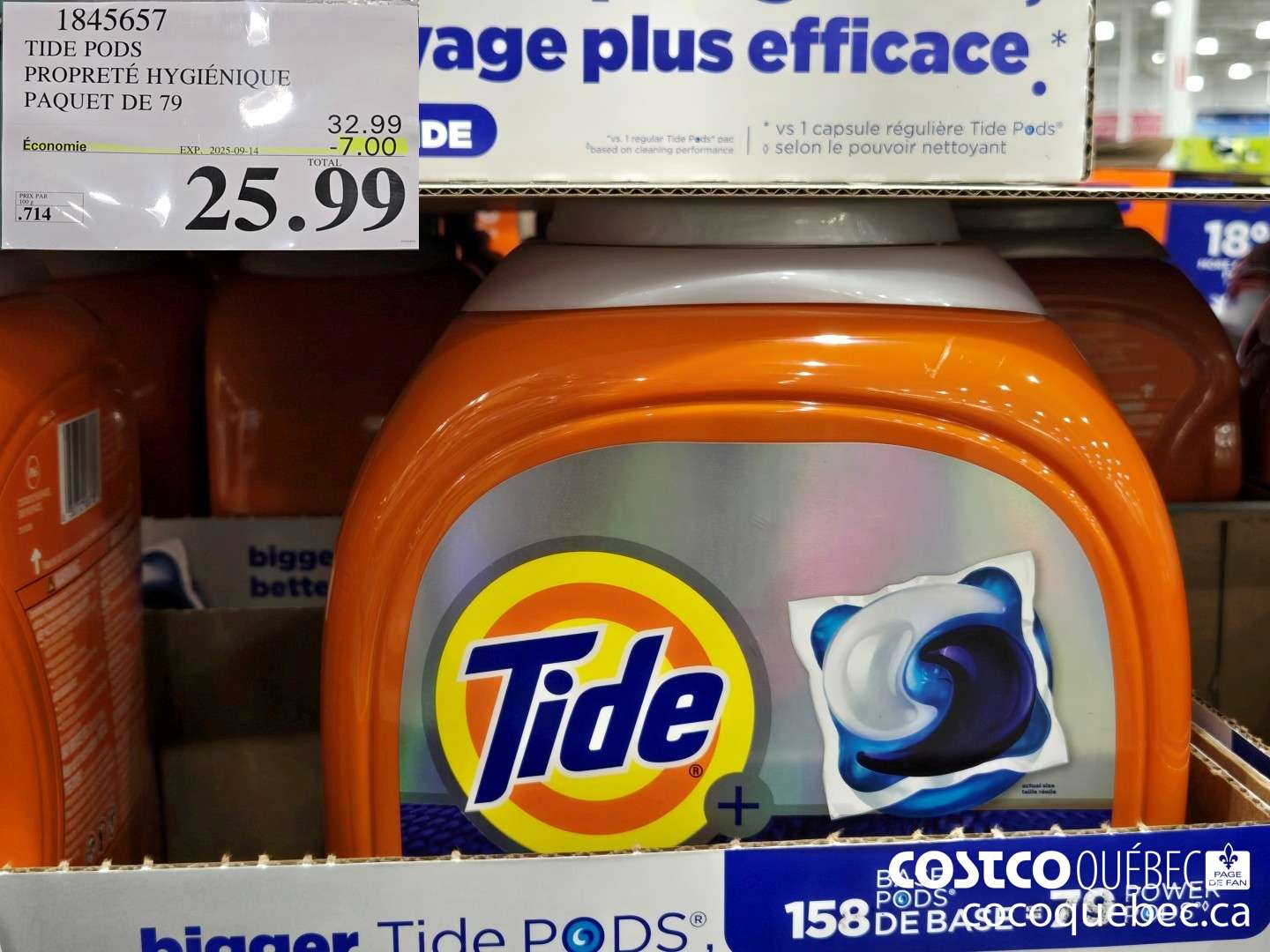 1845657 TIDE PODS HYGIENIC CLEAN PAQUET DE 79  ($7.00 INSTANT SAVINGS EXPIRES ON 2025-09-14) $25.99