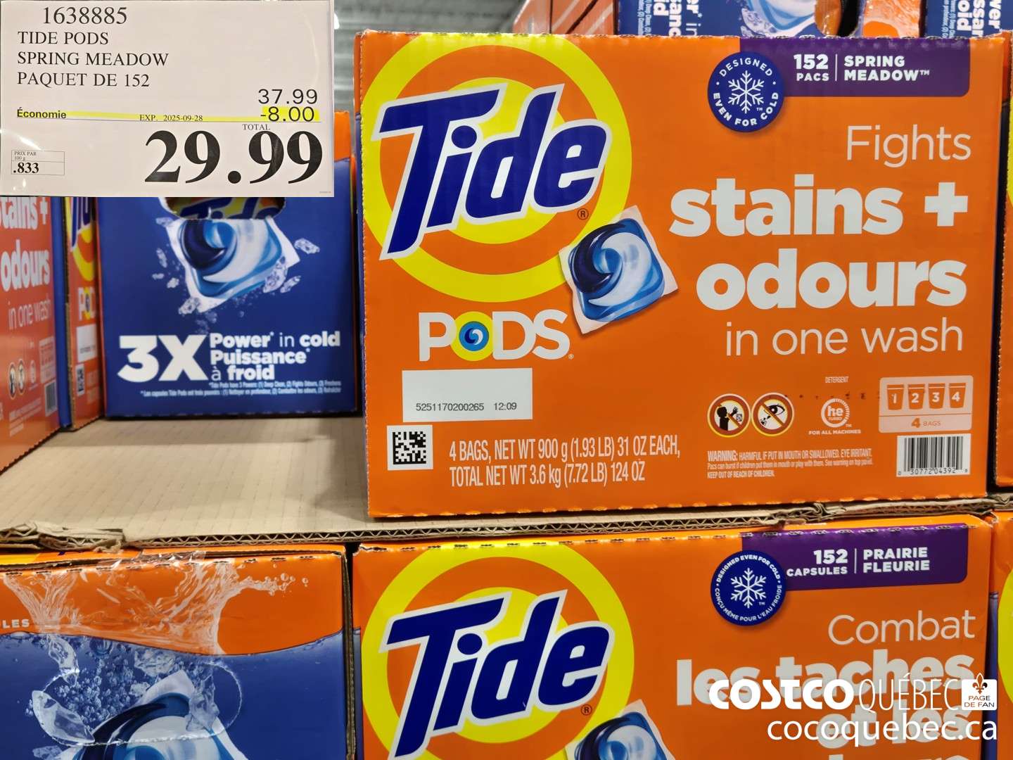 1638885 TIDE PODS SPRING MEADOW PAQUET DE 152  ($8.00 INSTANT SAVINGS EXPIRES ON 2025-09-28) $29.99