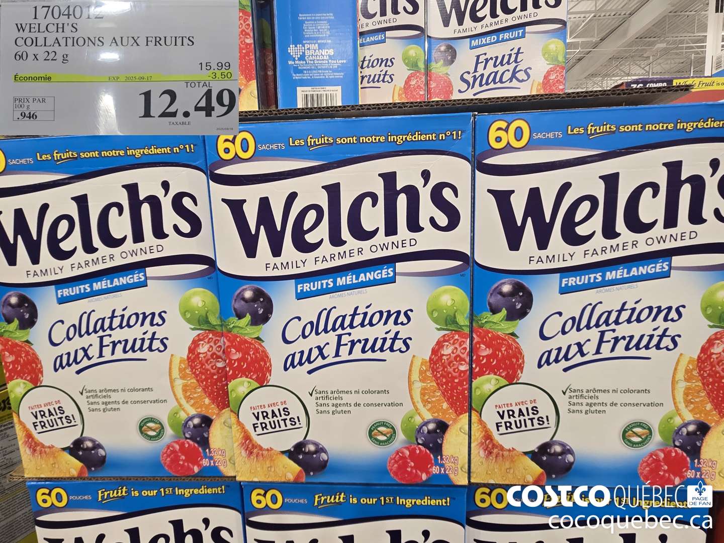 1704012 WELCH'S COLLATIONS AUX FRUITS 60 x 27.9 ($3.50 INSTANT SAVINGS EXPIRES ON 2025-09-17) $12.49