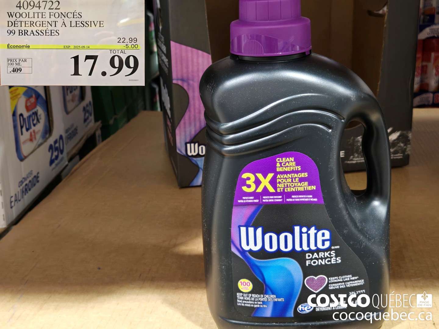 4094722 WOOLITE FONCES DETERGENT A LESSIVE 99 brassées  ($5.00 INSTANT SAVINGS EXPIRES ON 2025-09-14) $17.99