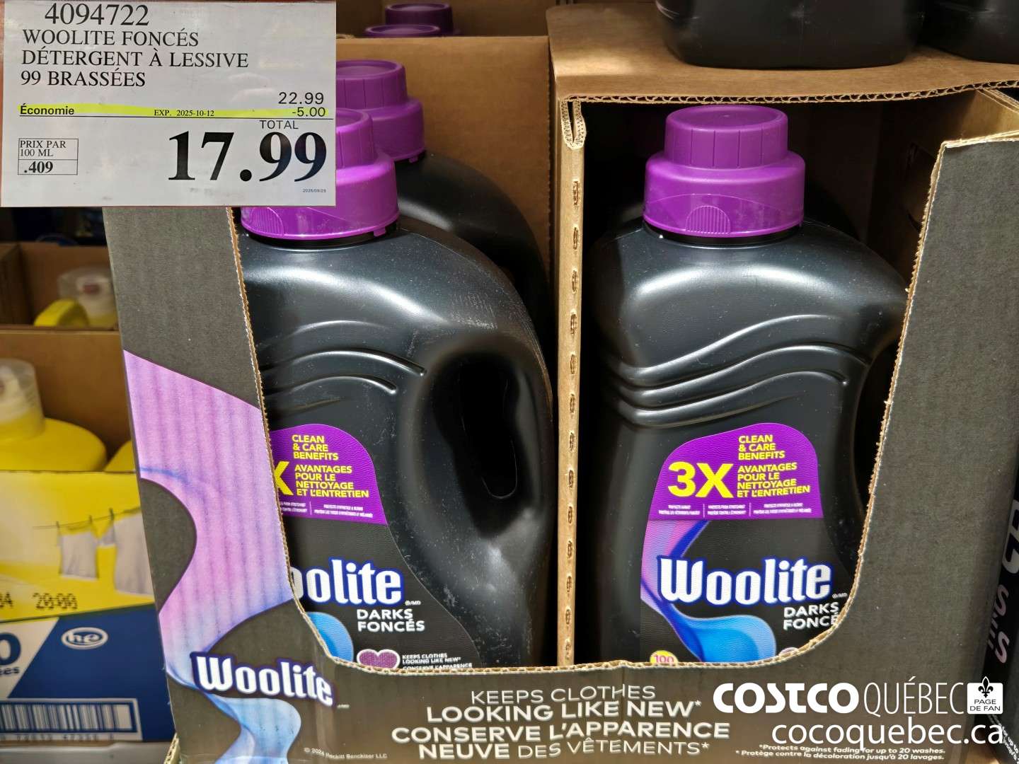 4094722 WOOLITE FONCES DETERGENT A LESSIVE 99 brassées  ($5.00 INSTANT SAVINGS EXPIRES ON 2025-10-12) $17.99