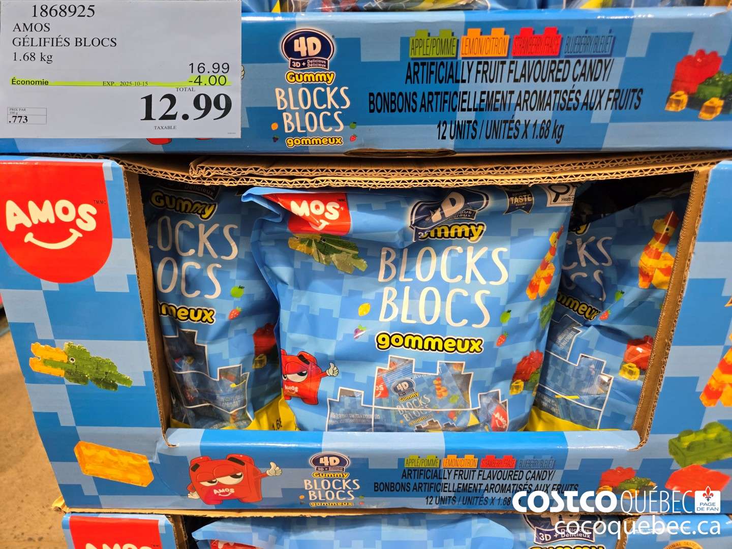 1868925 AMOS GELIFIES BLOCS 1.68 kg TOA. = | : : | . a | & So 773 7 © TAXABLE  ($4.00 INSTANT SAVINGS EXPIRES ON 2025-10-15) $12.99