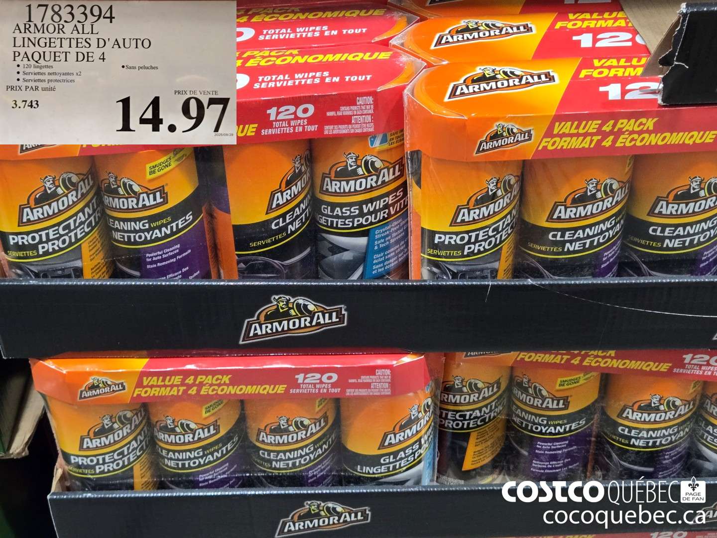 1783394 ARMOR ALL LINGETTES D'AUTO PAQUET DE 4  $14.97