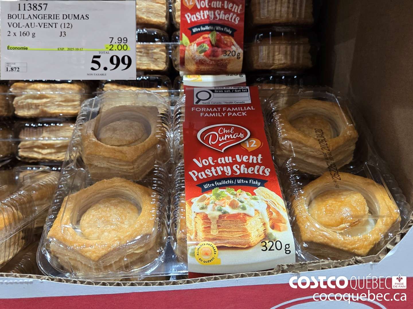 113857 BOULANGERIE DUMAS VOL-AU-VENT (12) 2x 160g  ($2.00 INSTANT SAVINGS EXPIRES ON 2025-10-12) $5.99
