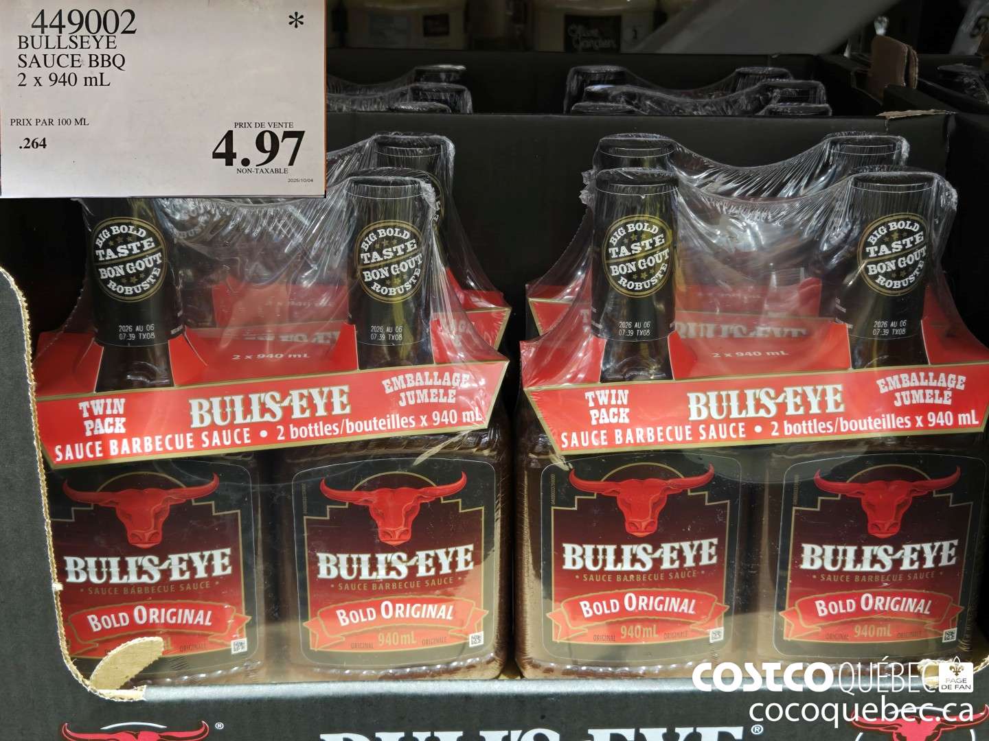 449002 BULLSEYE SAUCE BBQ 2 x 940 mL  $4.97