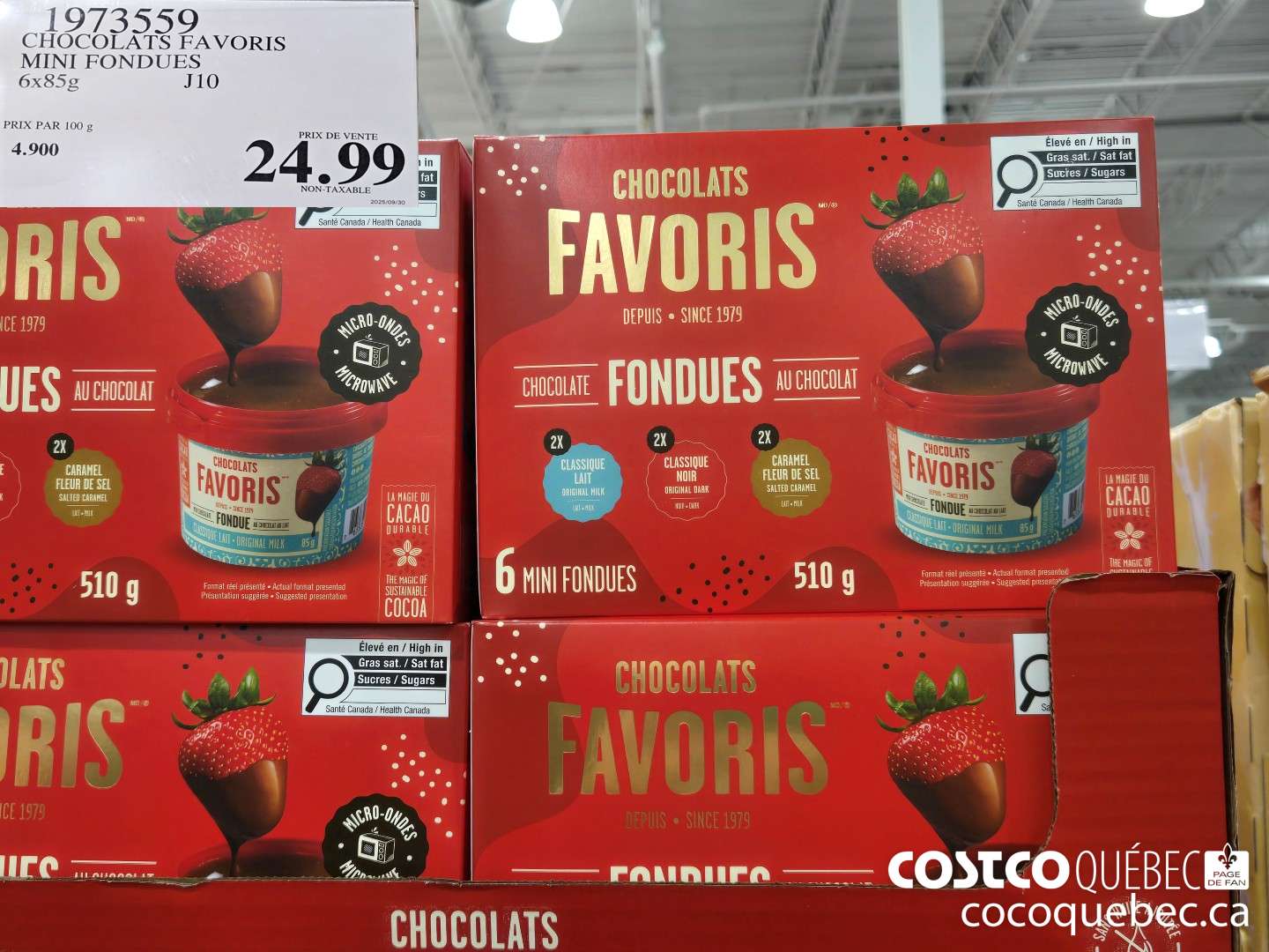 1973559 CHOCOLATS FAVORIS MINI FONDUES 6x85G  $24.99