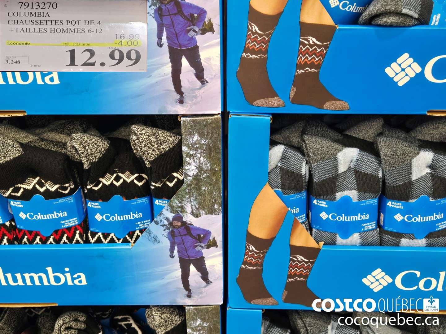 7913270 COLUMBIA CHAUSSETTES POT DE 4 + TAILLES HOMMES 6-12  ($4.00 INSTANT SAVINGS EXPIRES ON 2025-10-26) $12.99