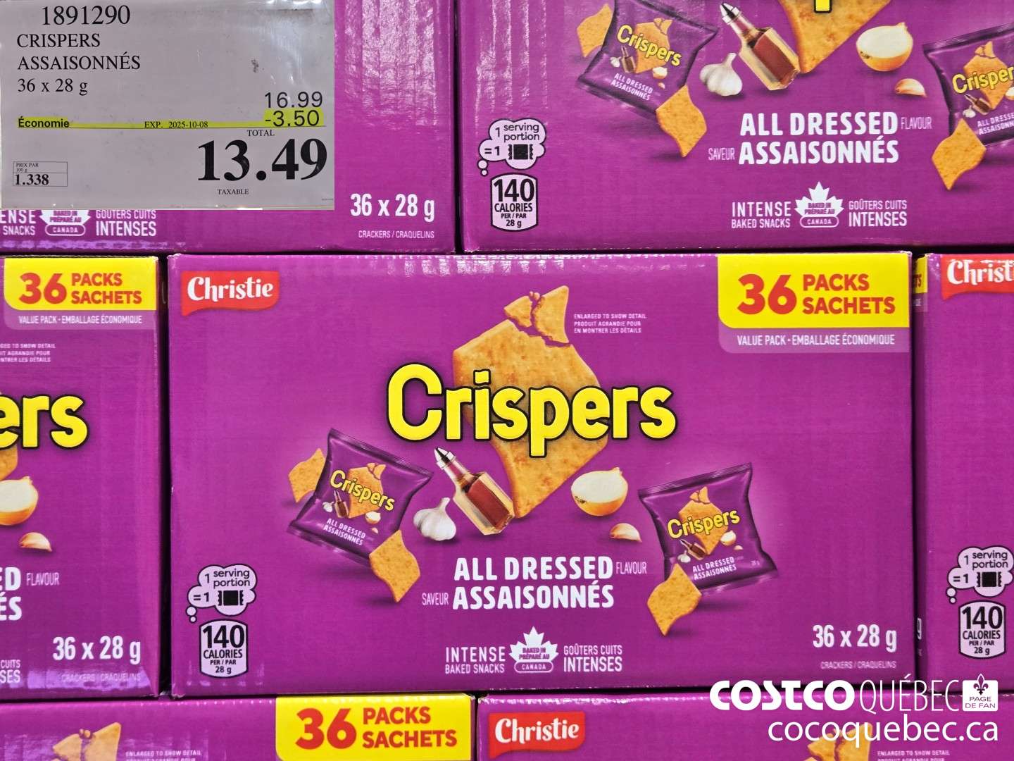 1891290 CRISPERS ASSAISONNES 36 x 28 g  ($3.50 INSTANT SAVINGS EXPIRES ON 2025-10-08) $13.49