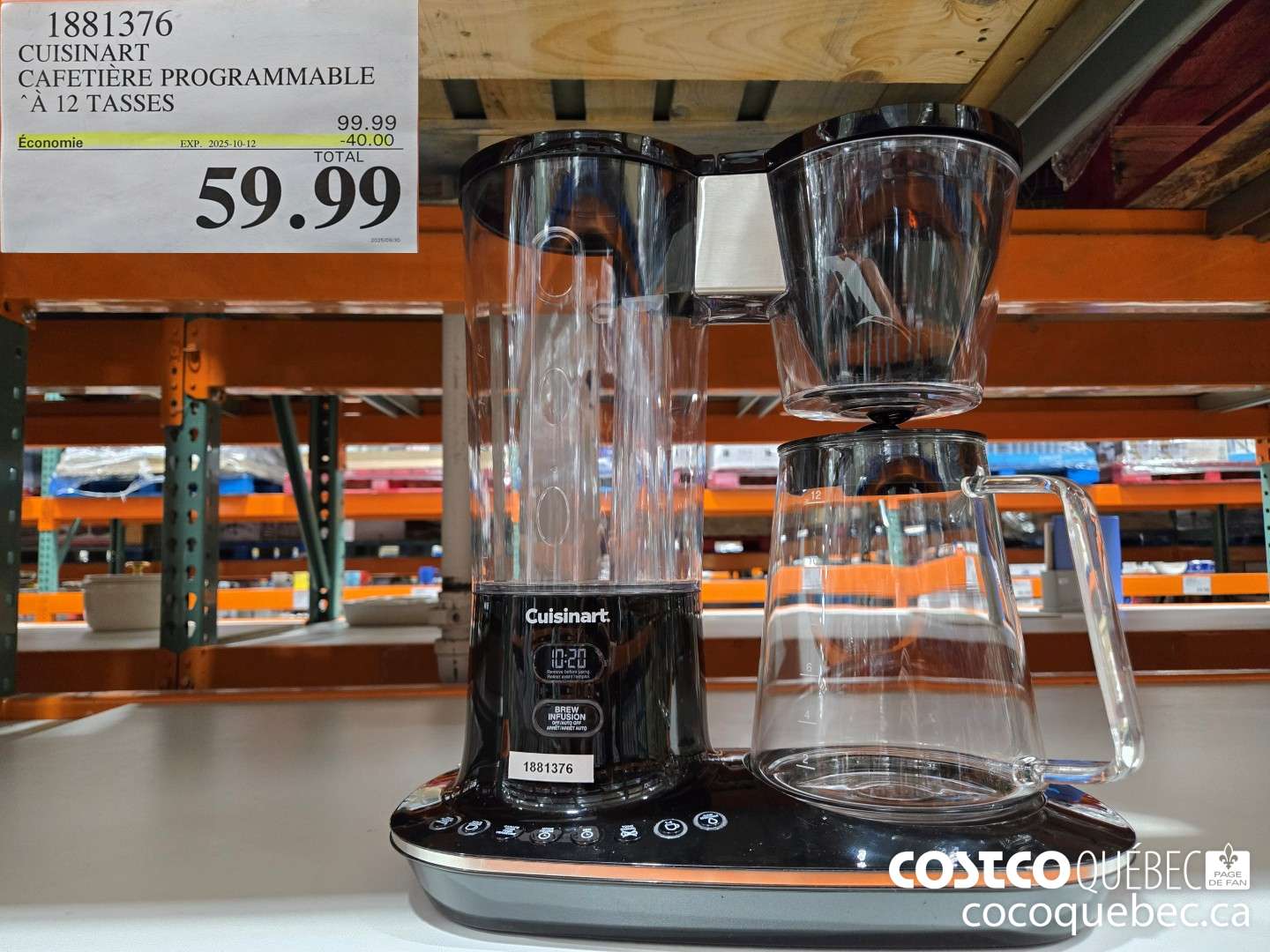 1881376 CUISINART 12-CUP PROGRAMMABLE COFFEE MAKER ($40.00 INSTANT SAVINGS EXPIRES ON 2025-10-12) $59.99