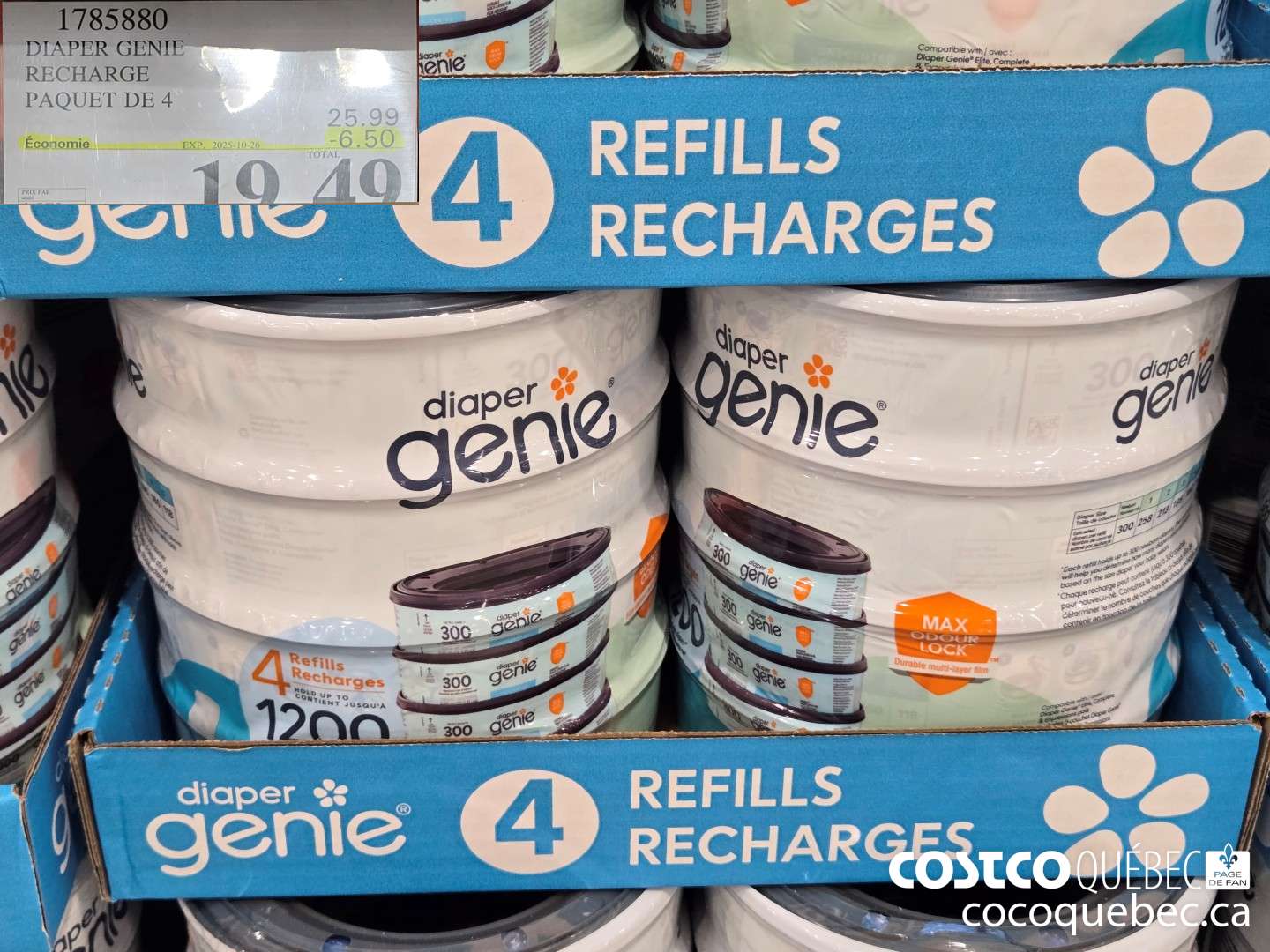 1785880 DIAPER GENIE RECHARGE PAQUET DE 4  ($6.50 INSTANT SAVINGS EXPIRES ON 2025-10-26) $19.49