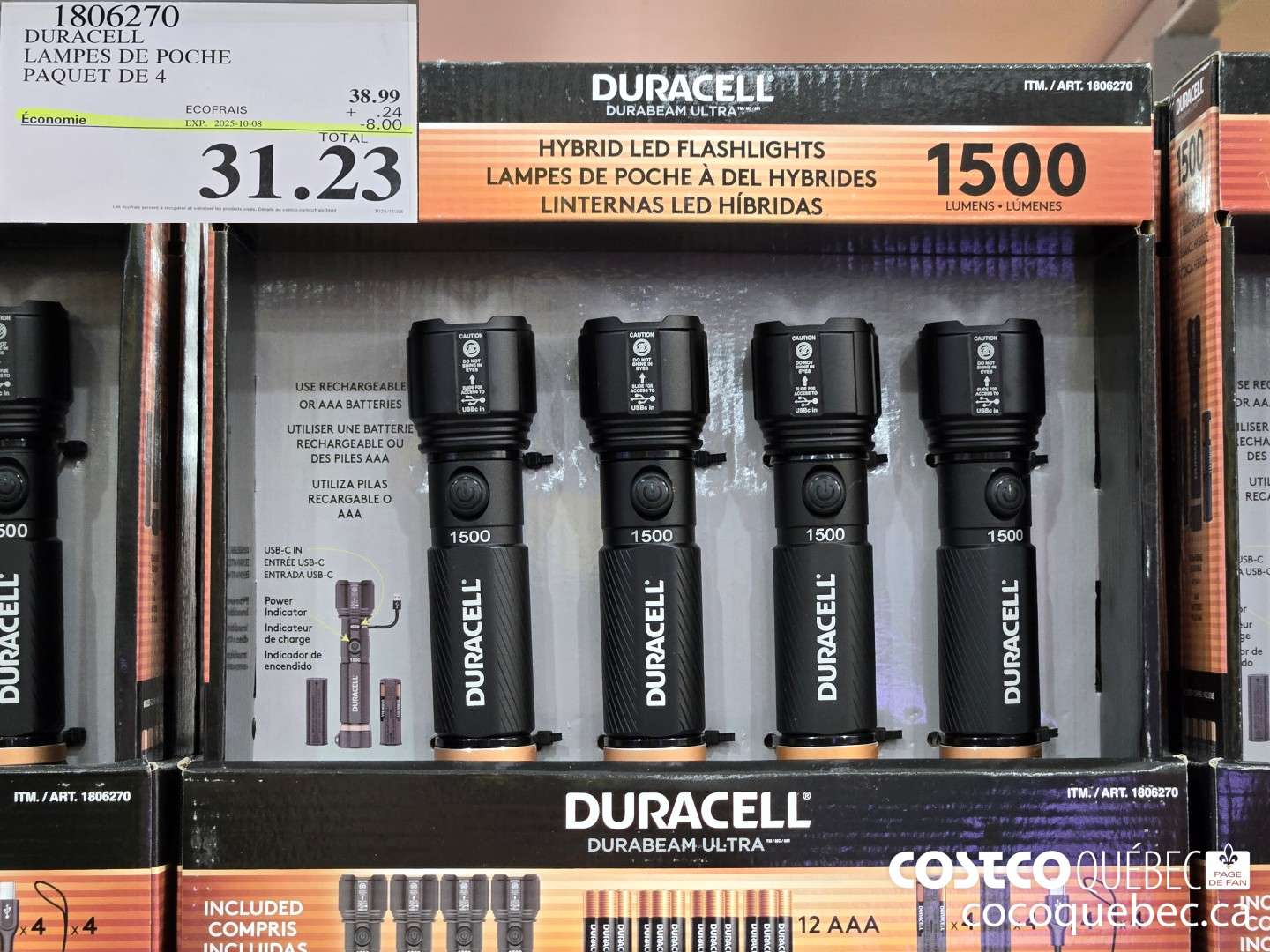 1806270 DURACELL LAMPES DE POCHE PAQUET DE 4  ($8.00 INSTANT SAVINGS EXPIRES ON 2025-10-08) $31.23