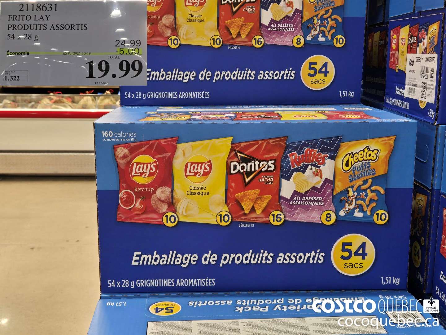 2118631 FRITO LAY PRODUITS ASSORTIS 54x 288 g ($5.00 INSTANT SAVINGS EXPIRES ON 2025-10-19) $19.99