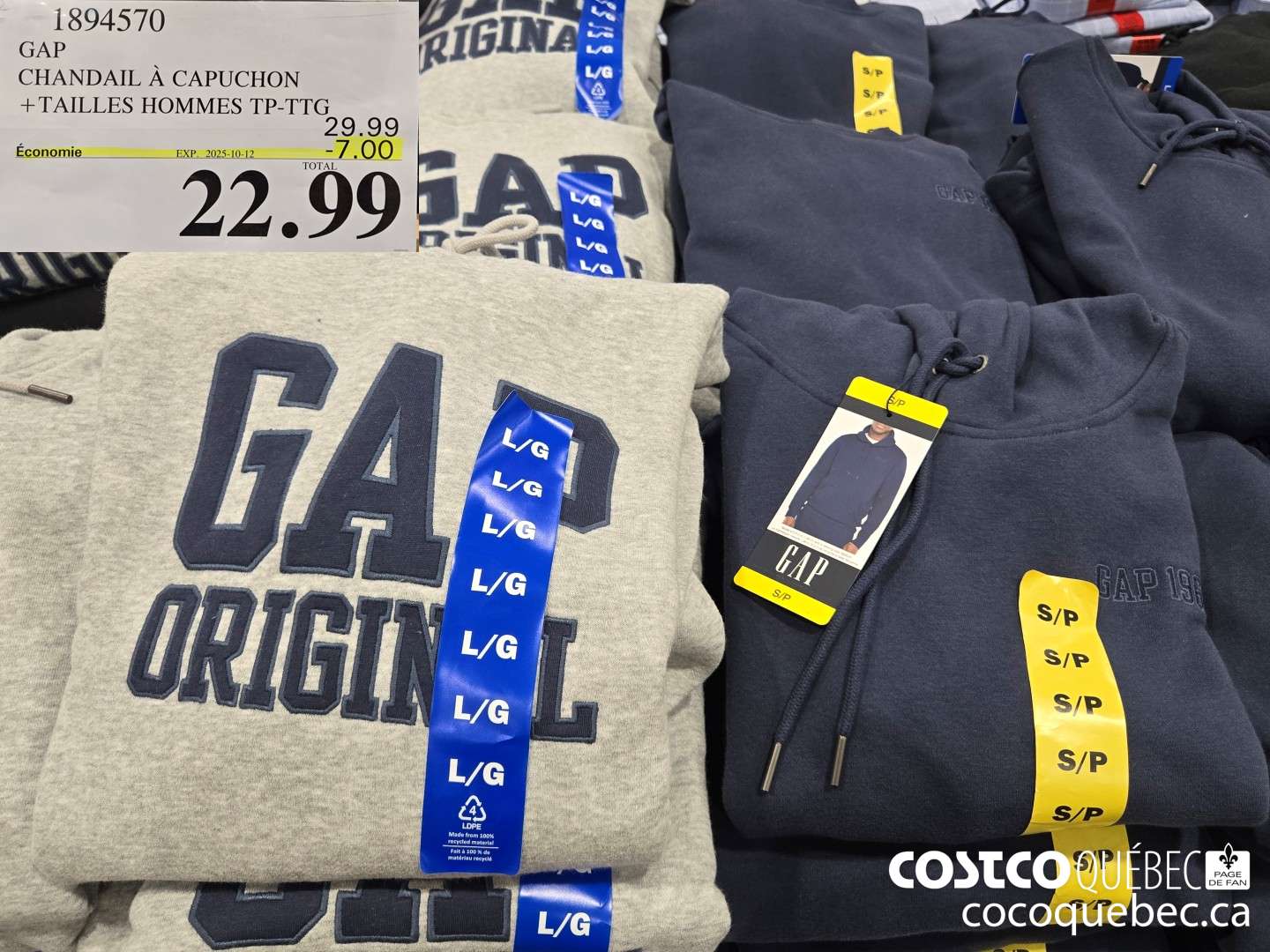 1894570 GAP CHANDAIL A CAPUCHON + TAILLES HOMMES TP-TTG,  ($7.00 INSTANT SAVINGS EXPIRES ON 2025-10-12) $22.99