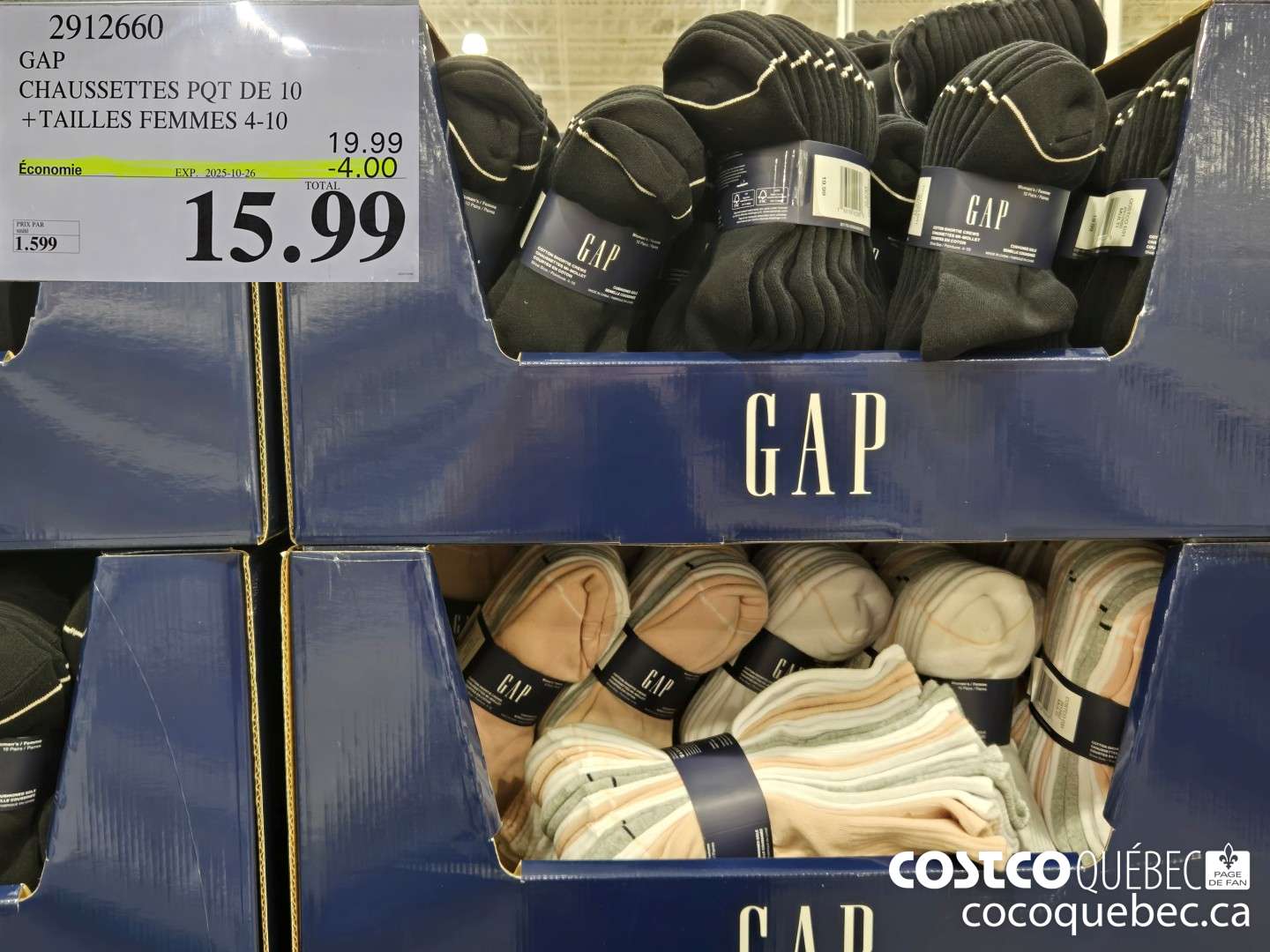 2912660 GAP CHAUSSETTES POT DE 10 + TAILLES FEMMES 4-10  ($4.00 INSTANT SAVINGS EXPIRES ON 2025-10-12) $15.99
