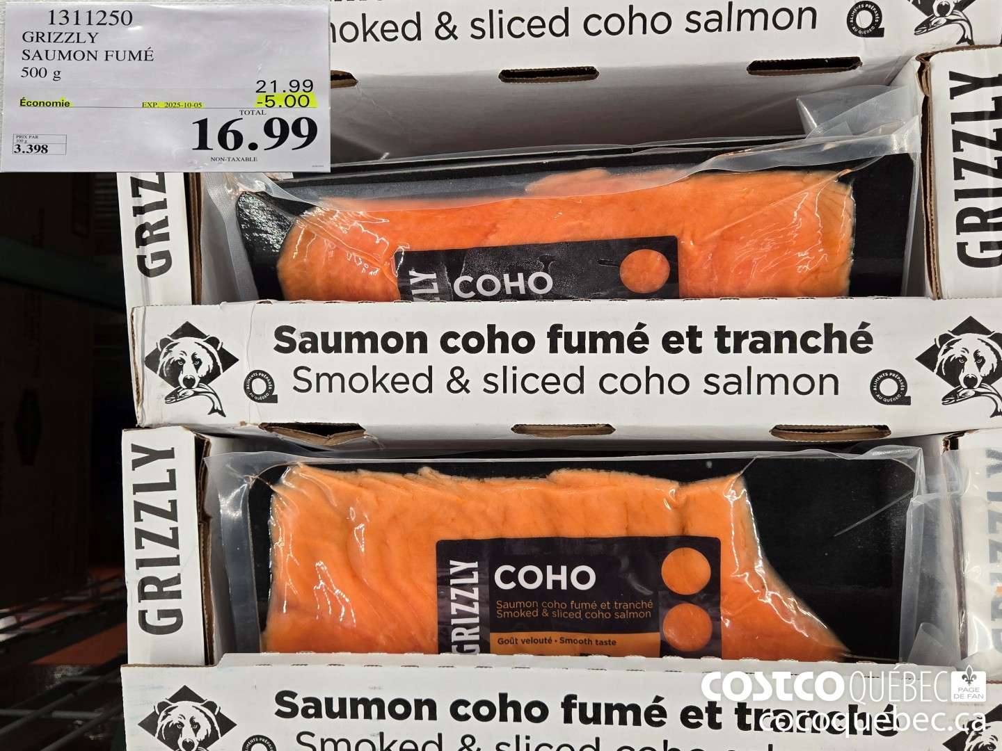 1311250 GRIZZLY SAUMON FUME 500 g  ($5.00 INSTANT SAVINGS EXPIRES ON 2025-10-05) $16.99