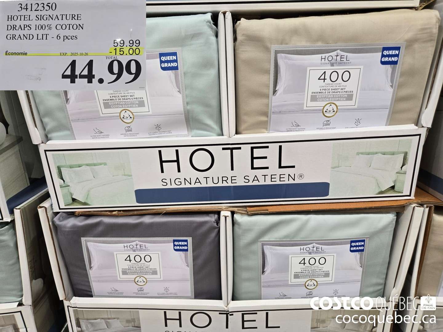 3412350 HOTEL SIGNATURE DRAPS 100% COTON GRAND LIT - 6 pces  ($15.00 INSTANT SAVINGS EXPIRES ON 2025-10-26) $44.99