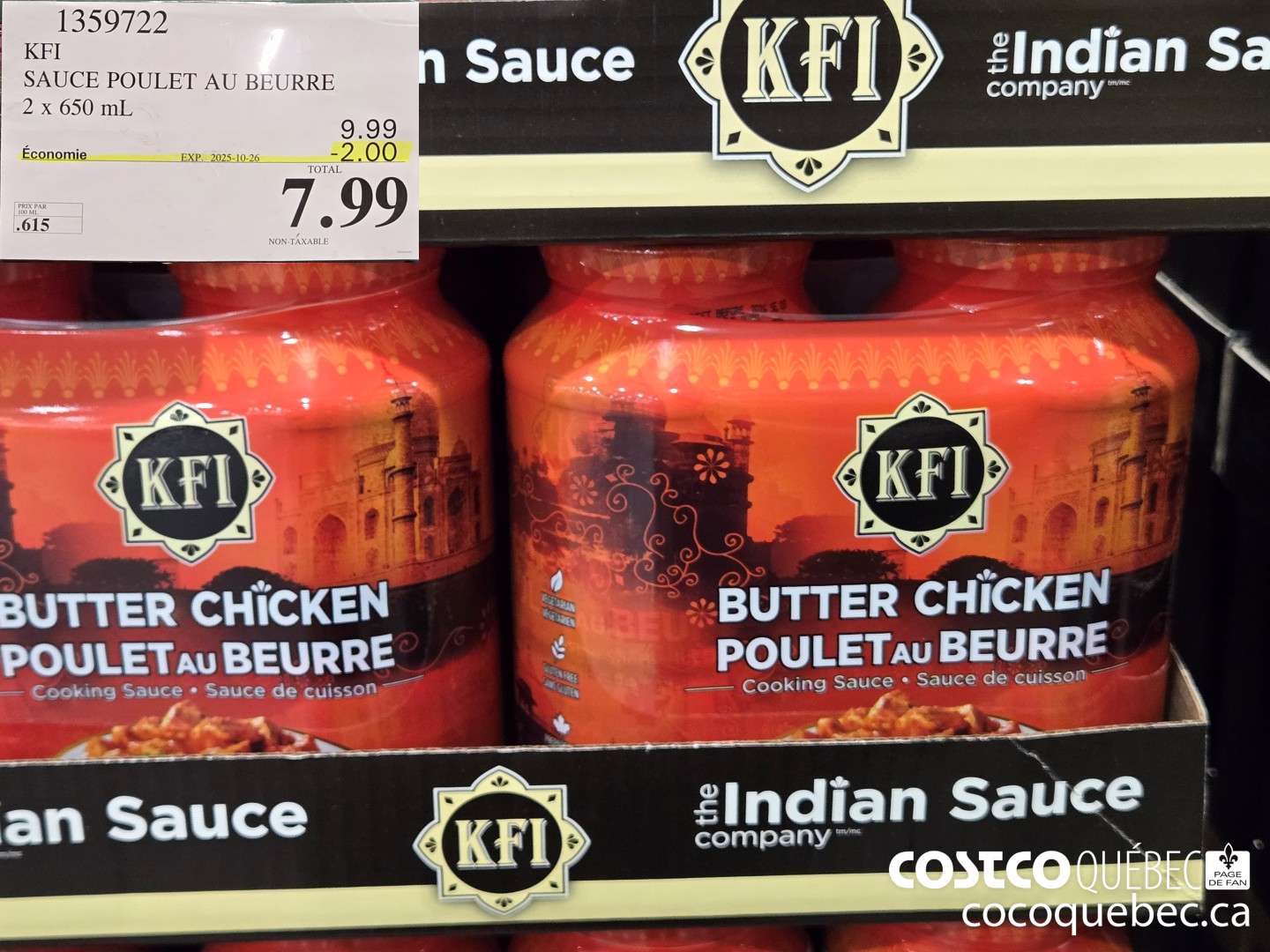 1359722 KFI SAUCE POULET AU BEURRE 2 x 650 mL ($2.00 INSTANT SAVINGS EXPIRES ON 2025-10-26) $7.99