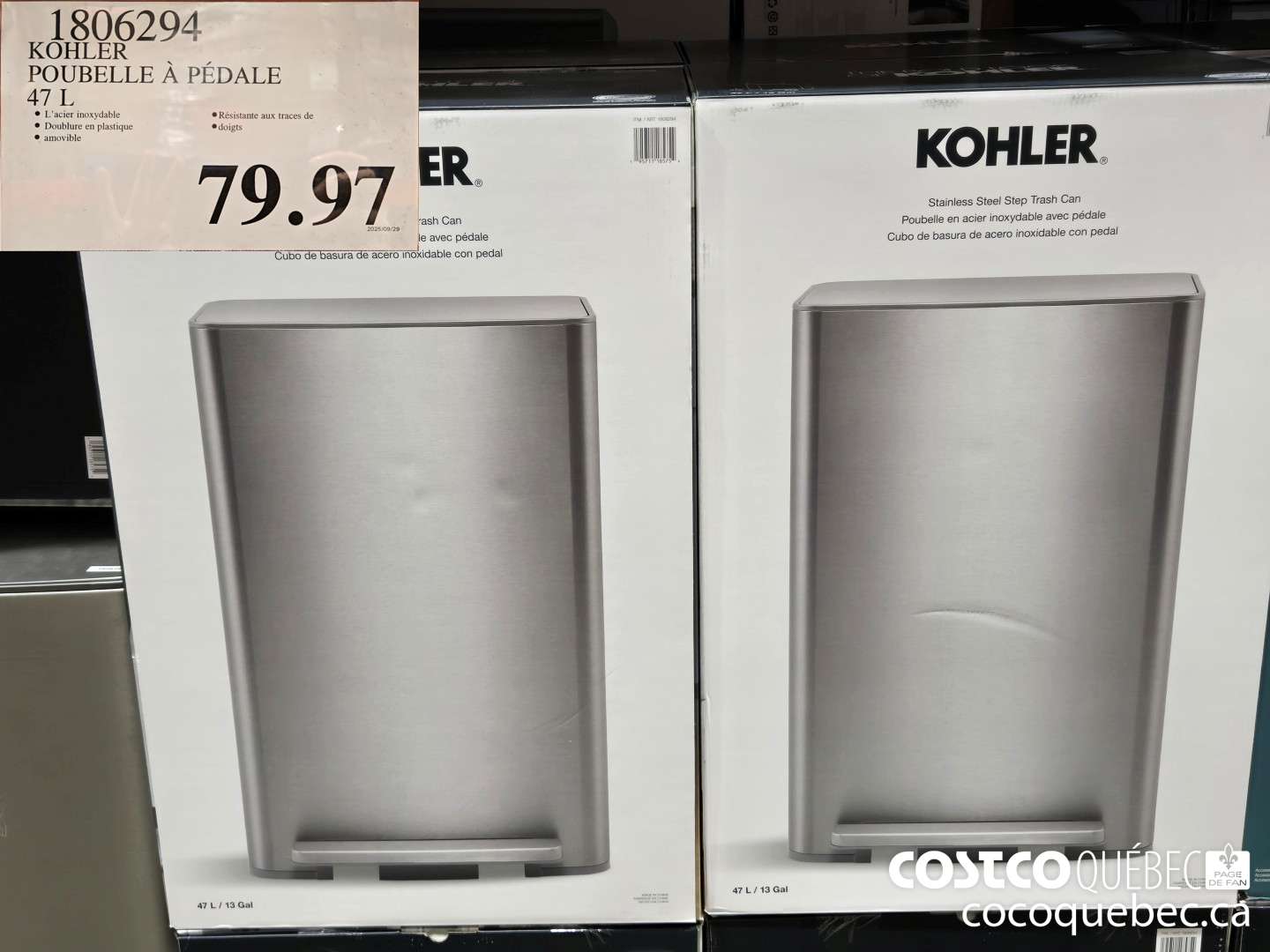 1806294 KOHLER POUBELLE A PEDALE  $79.97