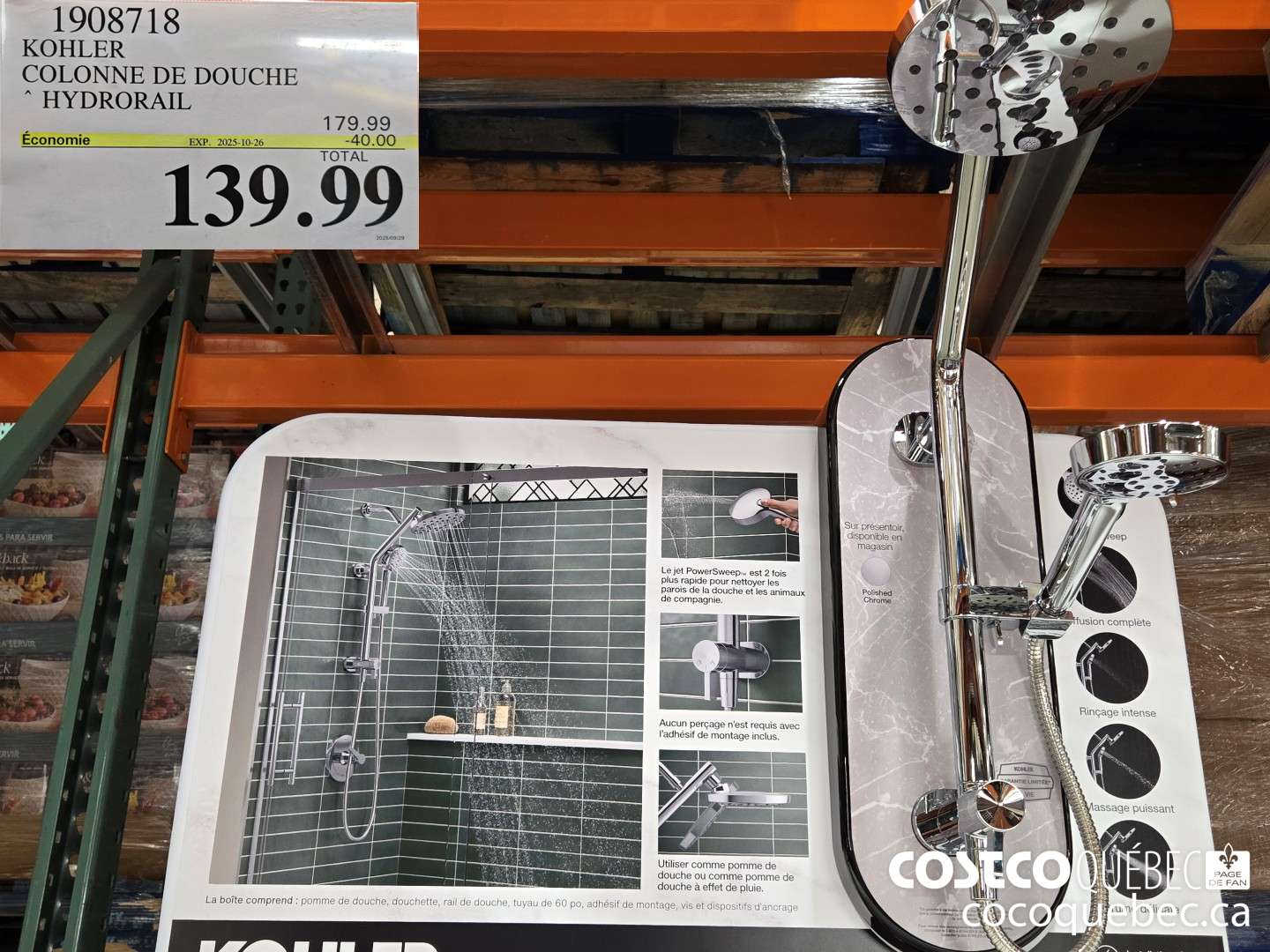1908718 KOKLER COLONNE DE DOUCHE * HYDRORAIL  ($40.00 INSTANT SAVINGS EXPIRES ON 2025-10-26) $139.99