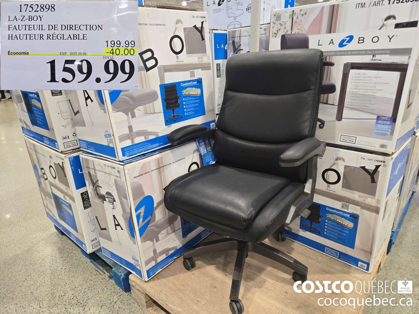 1752898 LA-Z-BOY HEIGHT ADJUSTABLE EXECUTIVE CHAIR ($40.00 INSTANT SAVINGS EXPIRES ON 2025-10-26) $159.99