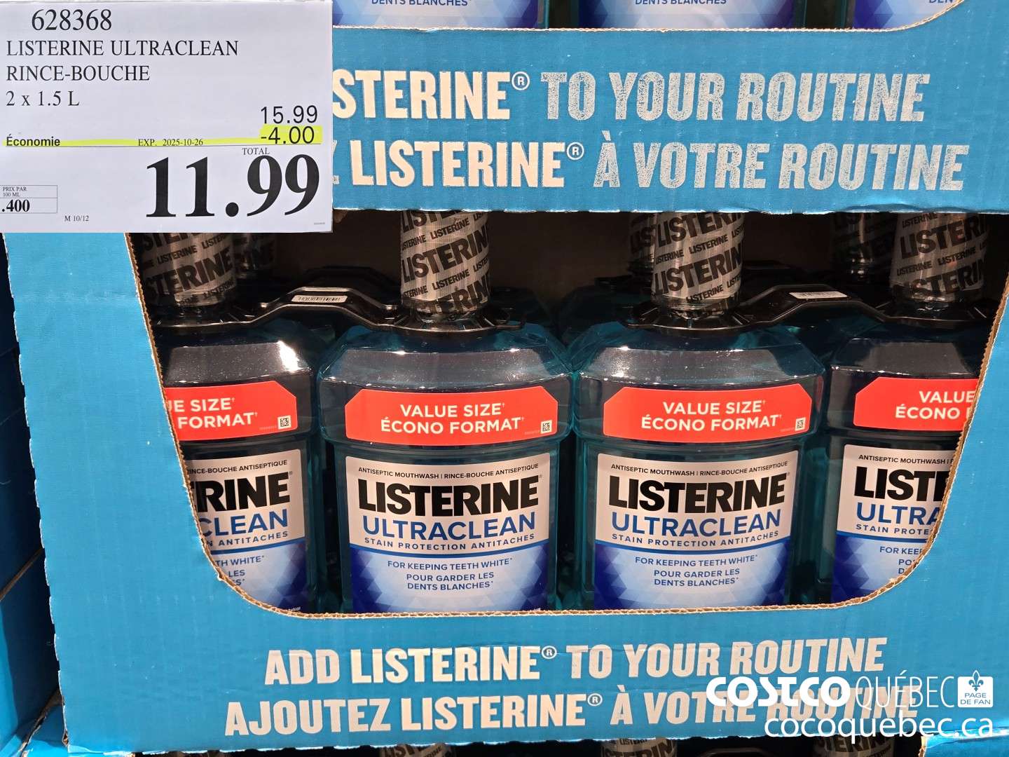628368 LISTERINE ULTRACLEAN RINCE-BOUCHE ($4.00 INSTANT SAVINGS EXPIRES ON 2025-10-12) $11.99