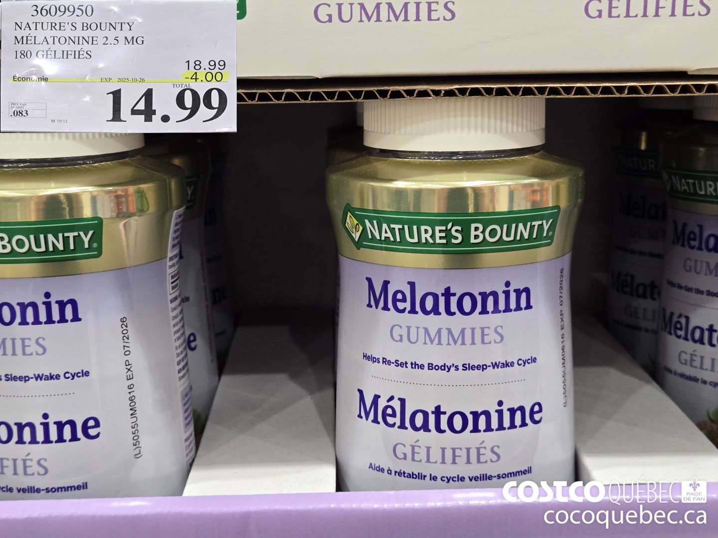 3609950 NATURE S BOUNTY MELATONINE GELIFIES 180 GELIFIES  ($4.00 INSTANT SAVINGS EXPIRES ON 2025-10-26) $14.99
