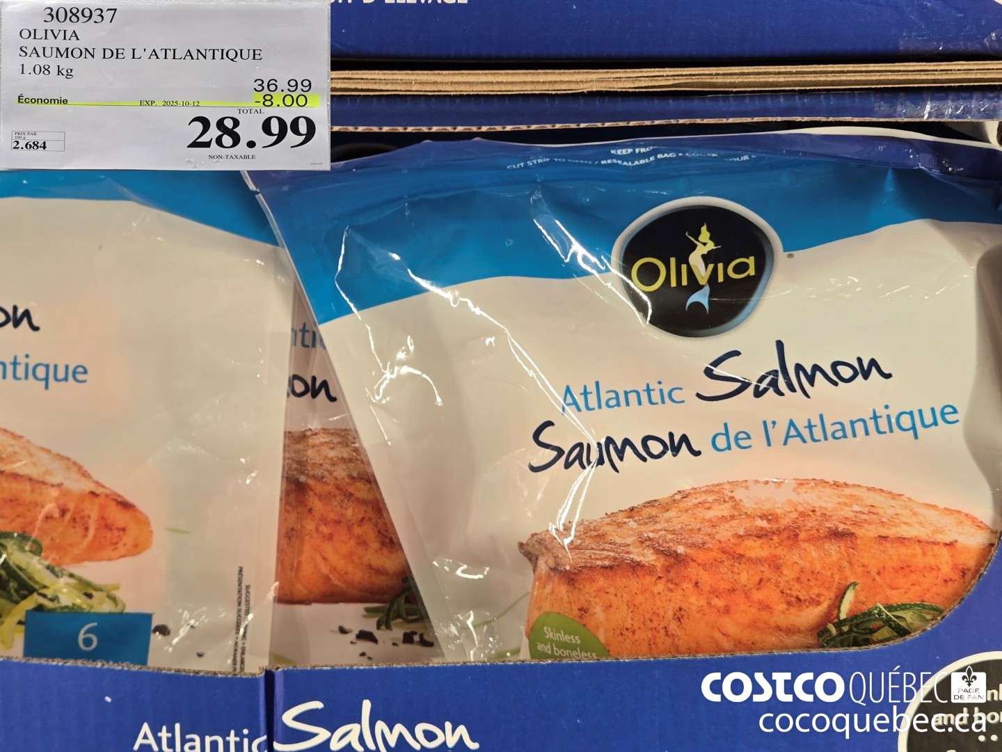 308937 OLIVIA SAUMON DE L'ATLANTIQUE 1.08 kg ($8.00 INSTANT SAVINGS EXPIRES ON 2025-10-12) $28.99