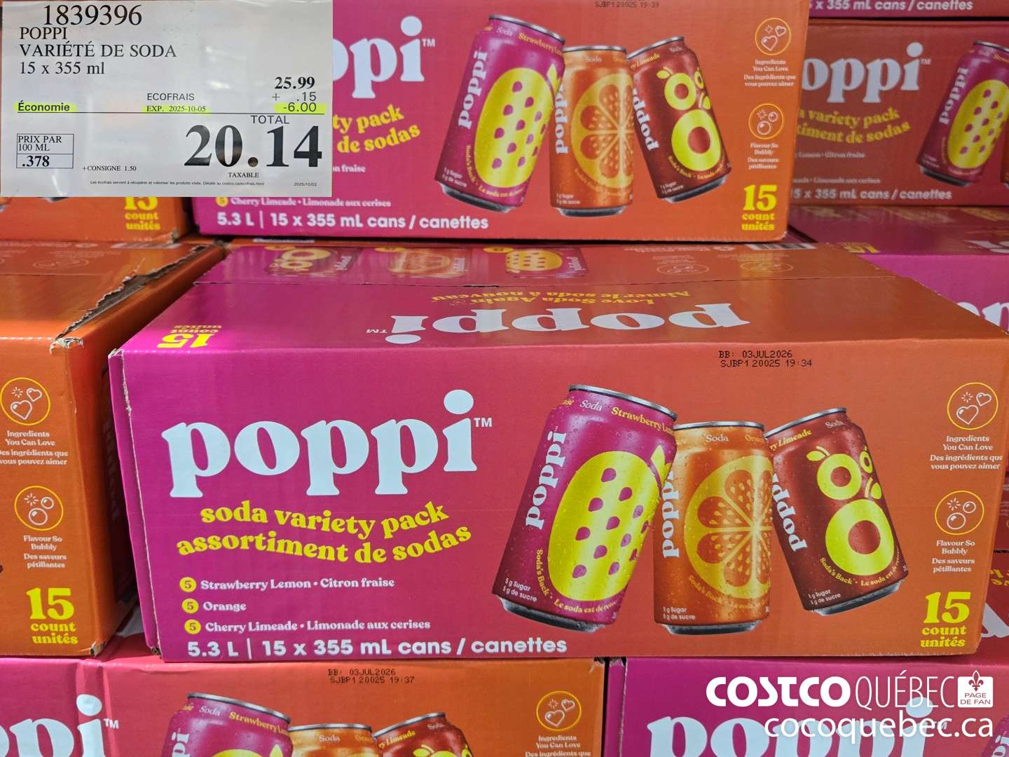 1839396 POPPI VARIETE DE SODA 15 X 355 ml  ($6.00 INSTANT SAVINGS EXPIRES ON 2025-10-26) $20.14