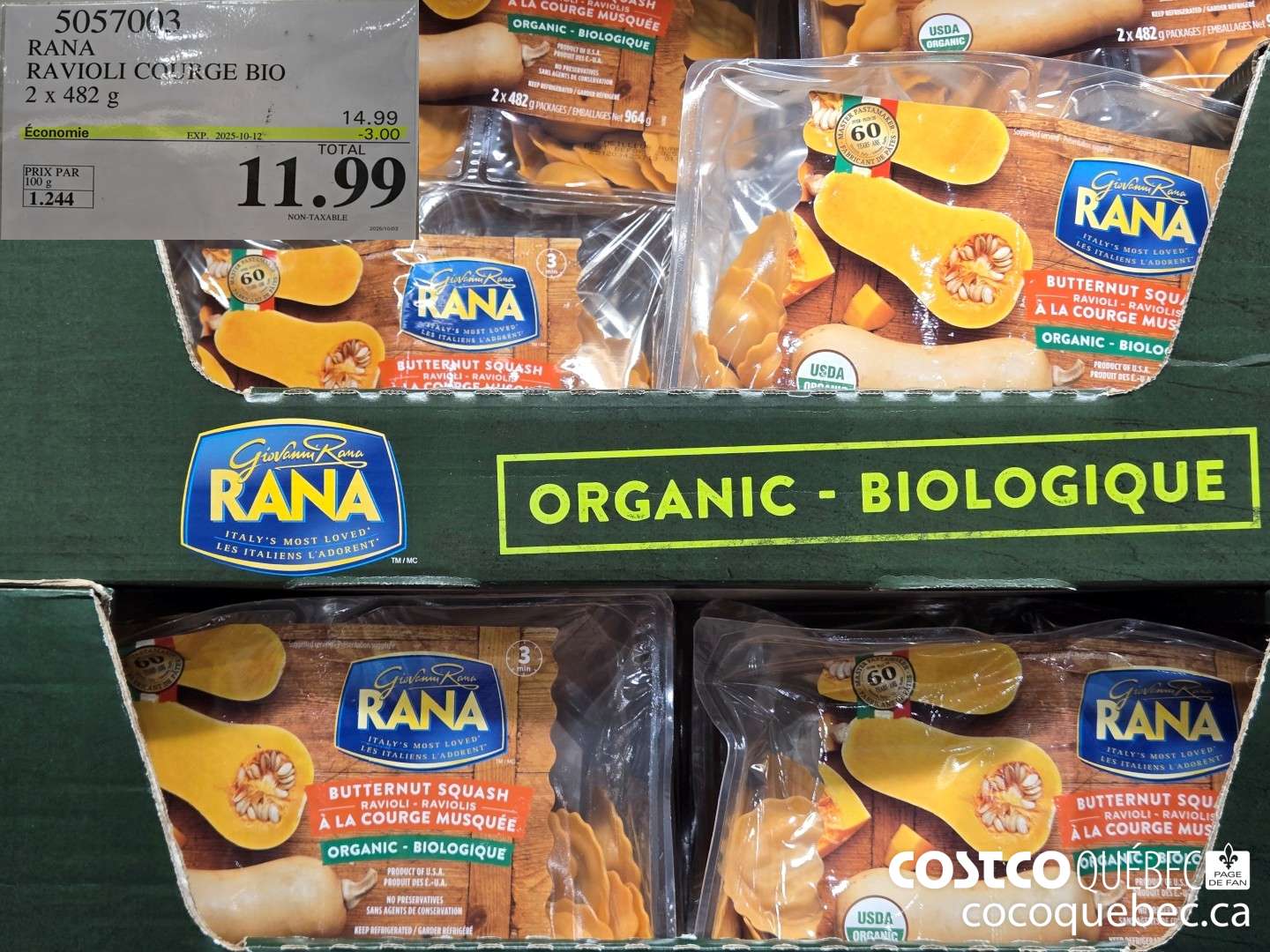 5057003 RANA RAVIOLI COURGE MUSQUEE BIOLOGIQUE 2 x 482 g ($3.00 INSTANT SAVINGS EXPIRES ON 2025-10-12) $11.99