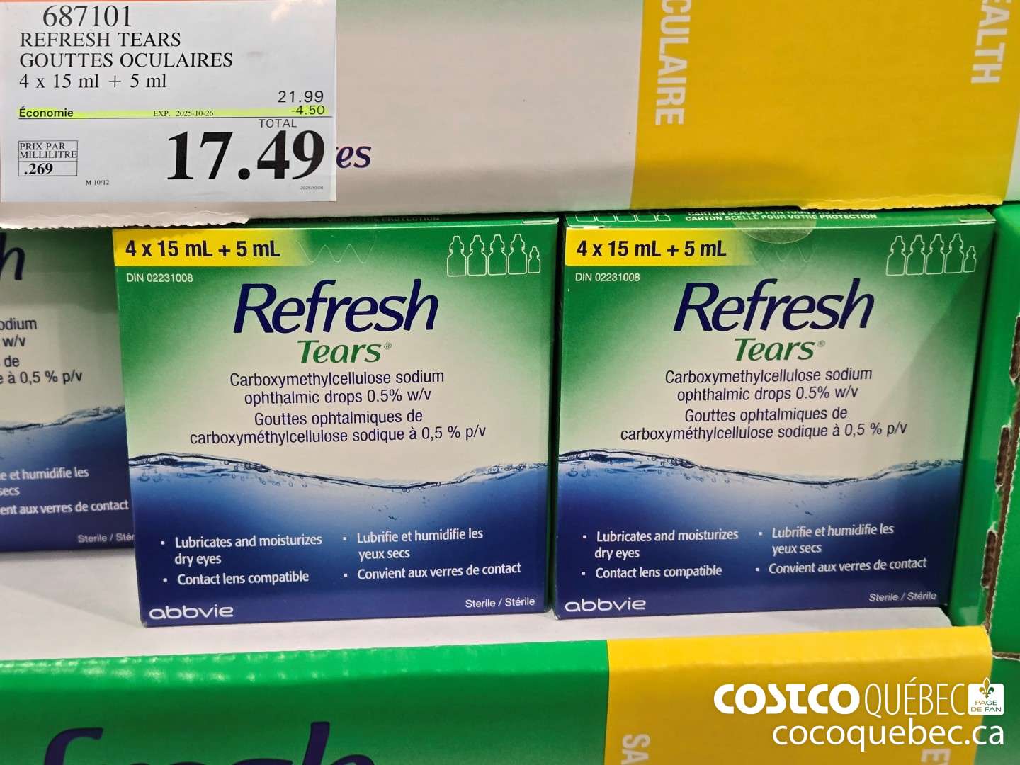 687101 REFRESH TEARS GOUTTES OCULAIRES ($4.50 INSTANT SAVINGS EXPIRES ON 2025-10-26) $17.49