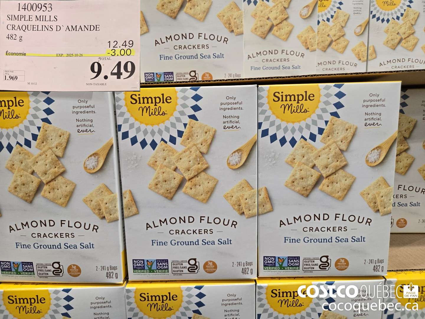 1400953 SIMPLE MILLS CRAQUELINS D' AMANDE 482 g ($3.00 INSTANT SAVINGS EXPIRES ON 2025-10-26) $9.49