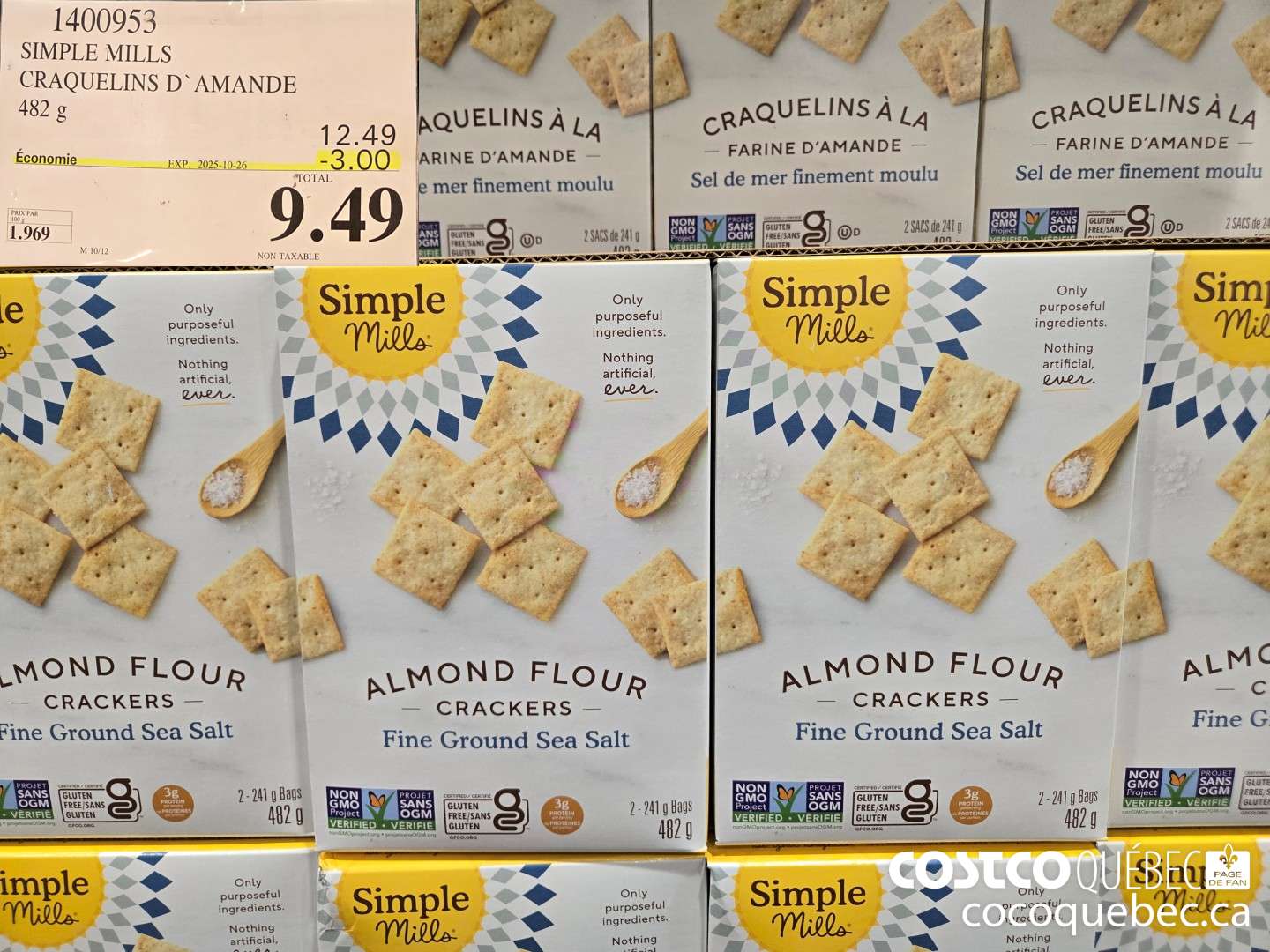 1400953 SIMPLE MILLS CRAQUELINS D' AMANDE 482 g ($3.00 INSTANT SAVINGS EXPIRES ON 2025-10-26) $9.49
