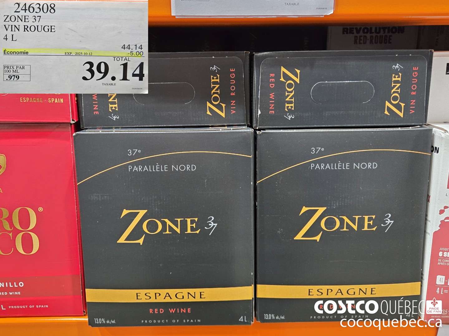 246308 ZONE 37 VIN ROUGE 4L  ($5.00 INSTANT SAVINGS EXPIRES ON 2025-10-12) $39.14